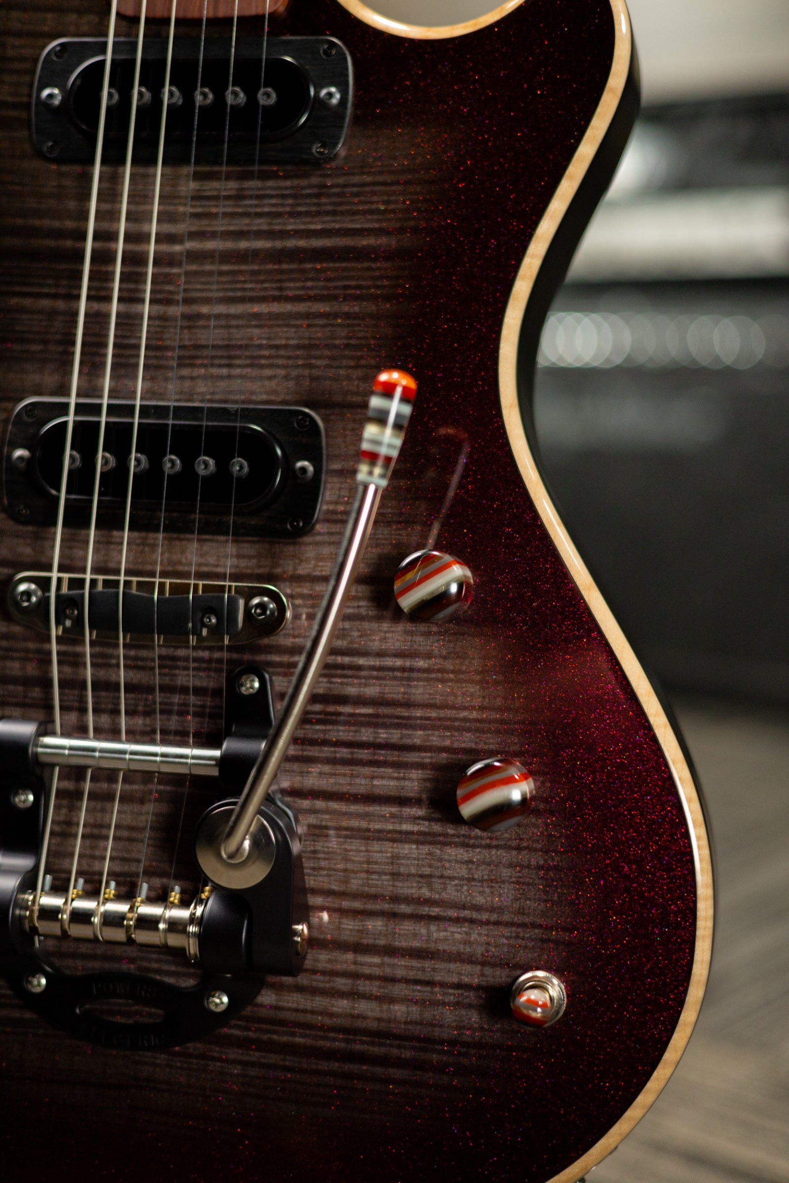 Powers Electric A-Type PF42 Hollow Body Electric Guitar - Chroma Silver Cranberry with Gig Bag