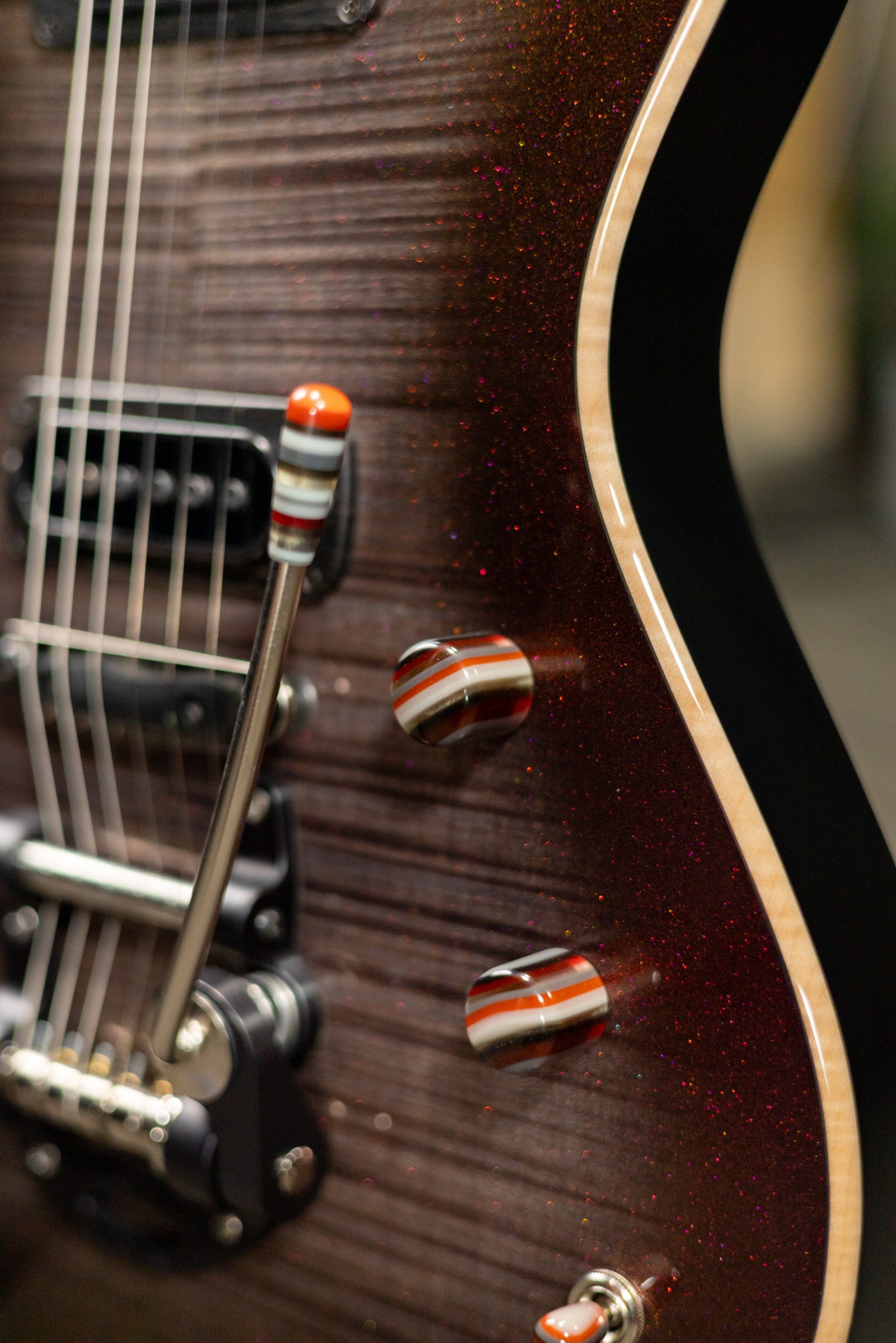 Powers Electric A-Type PF42 Hollow Body Electric Guitar - Chroma Silver Cranberry with Gig Bag