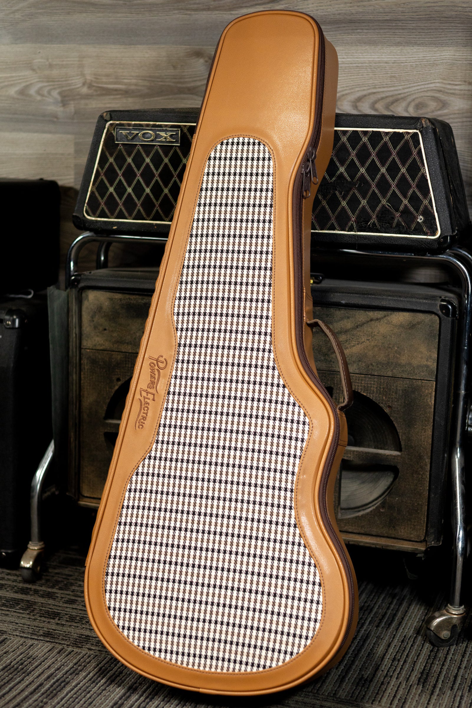 Powers Electric A-Type PF42 Hollow Body Electric Guitar - Chroma Silver Cranberry with Gig Bag