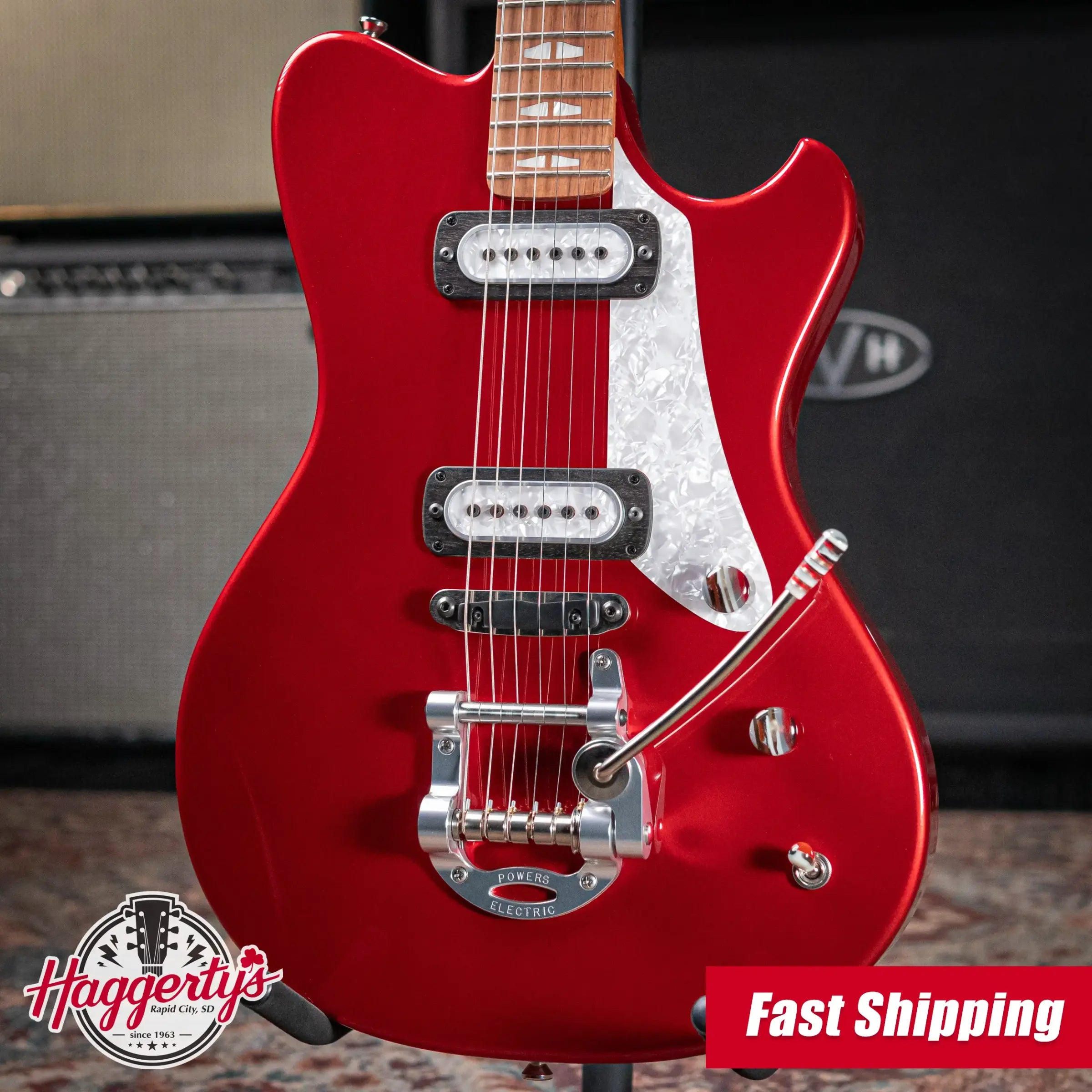 Powers Electric A-Type PF42 Hollow Body Electric Guitar - Crystal Red Metallic with Gig Bag