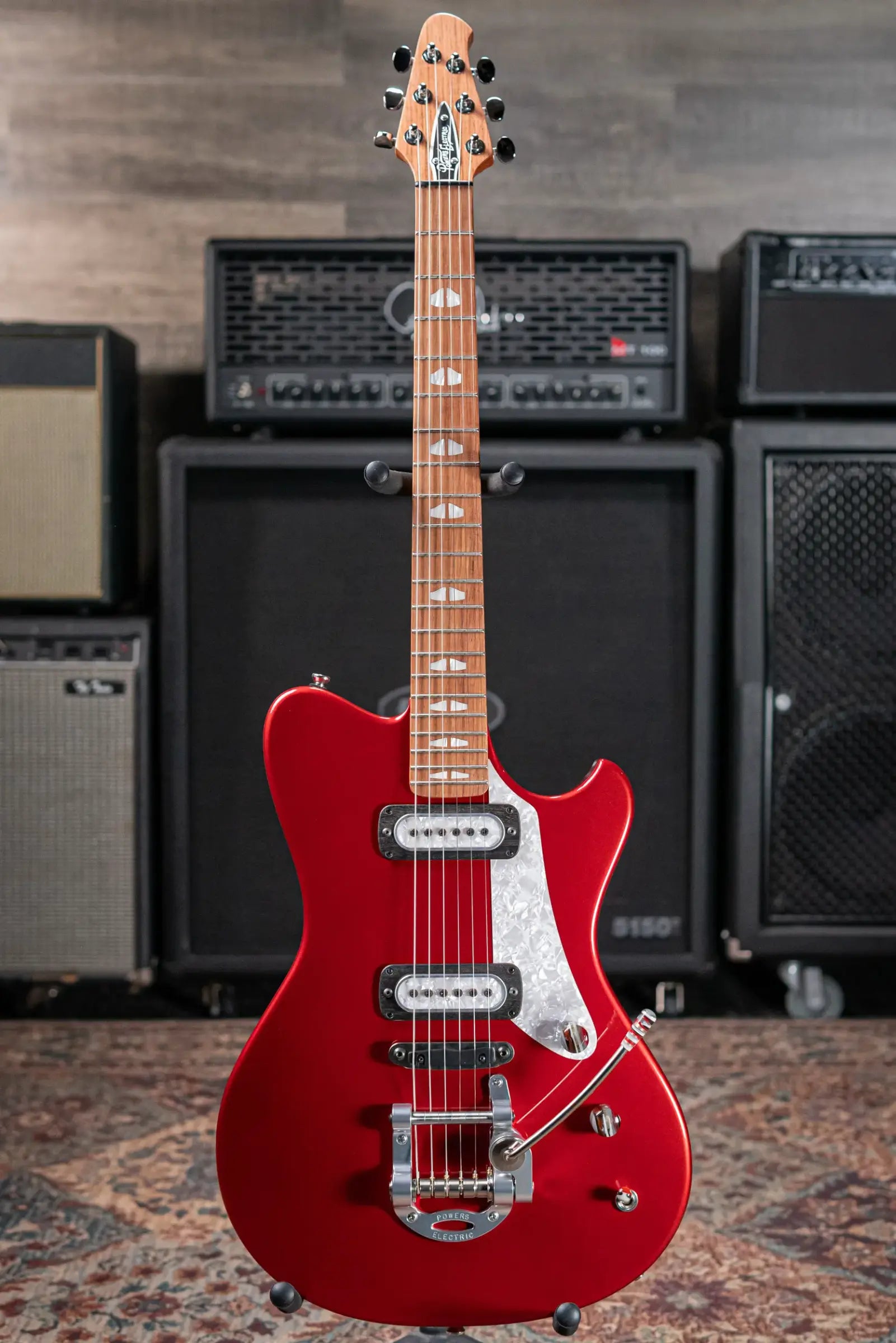 Powers Electric A-Type PF42 Hollow Body Electric Guitar - Crystal Red Metallic with Gig Bag