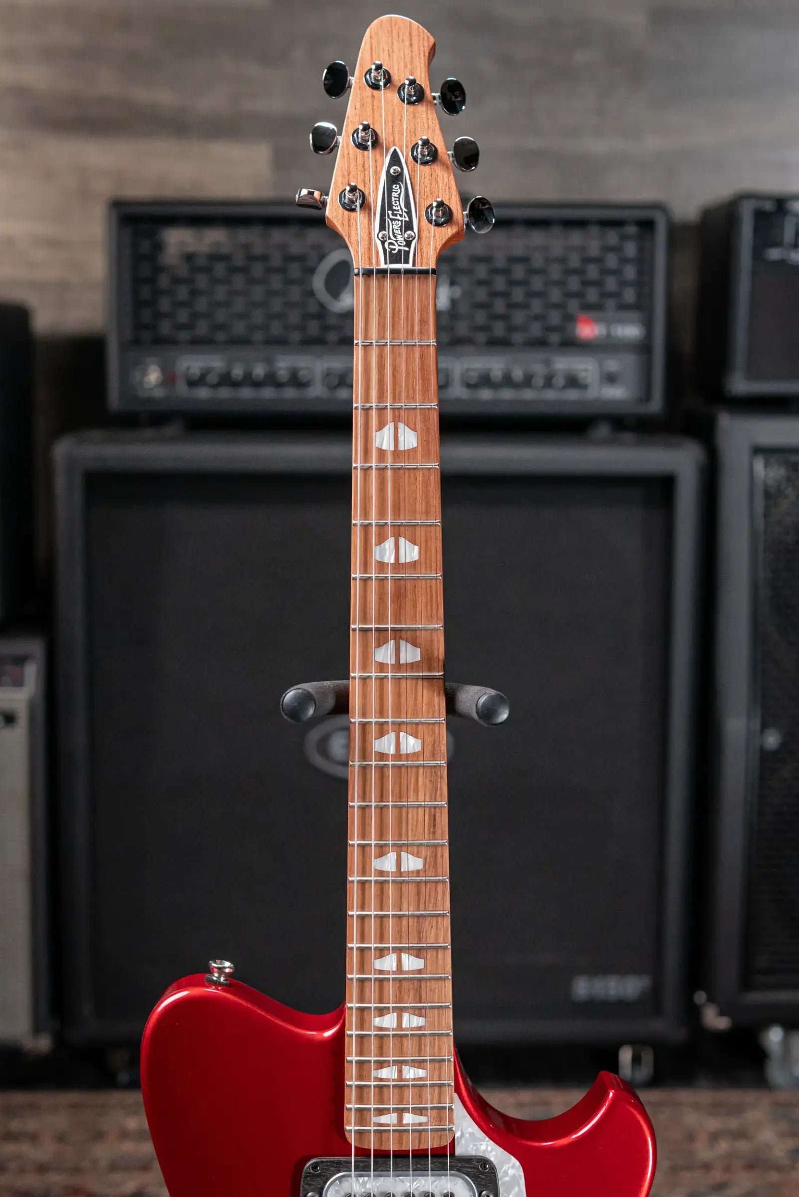 Powers Electric A-Type PF42 Hollow Body Electric Guitar - Crystal Red Metallic with Gig Bag