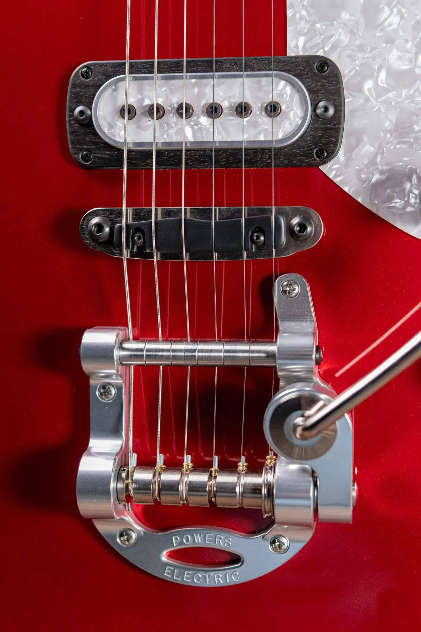 Powers Electric A-Type PF42 Hollow Body Electric Guitar - Crystal Red Metallic with Gig Bag