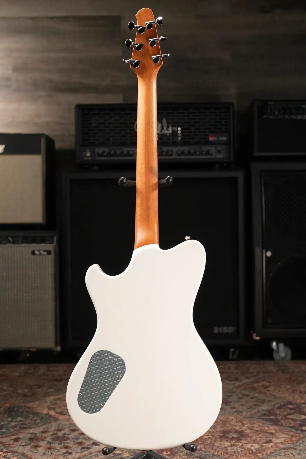 Powers Electric A-Type PF42 Hollow Body Electric Guitar - Geranium Red/Pearl White with Gig Bag