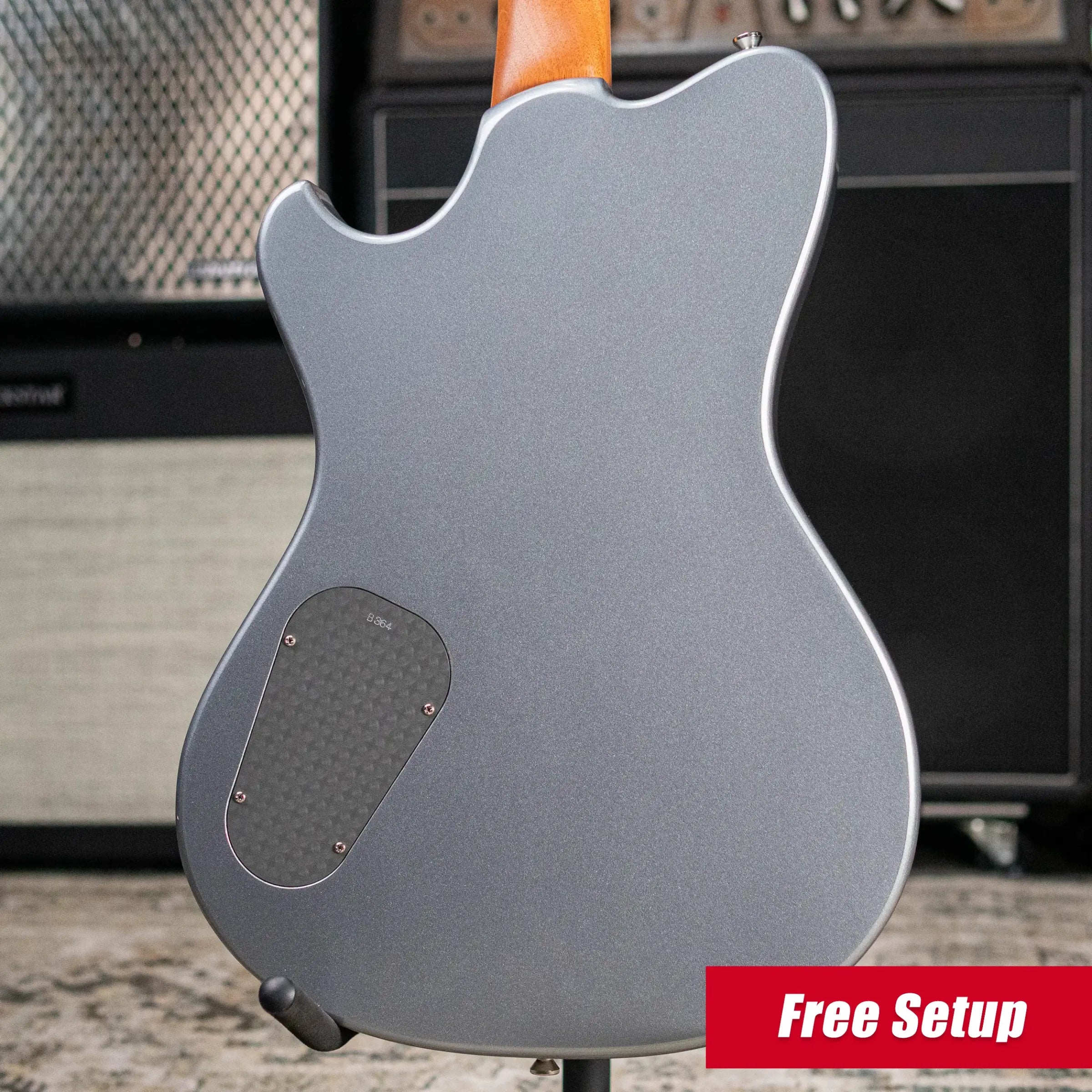 Powers Electric A-Type PF42 Hollow Body Electric Guitar - Liquid Metal Chrome Blue with Gig Bag