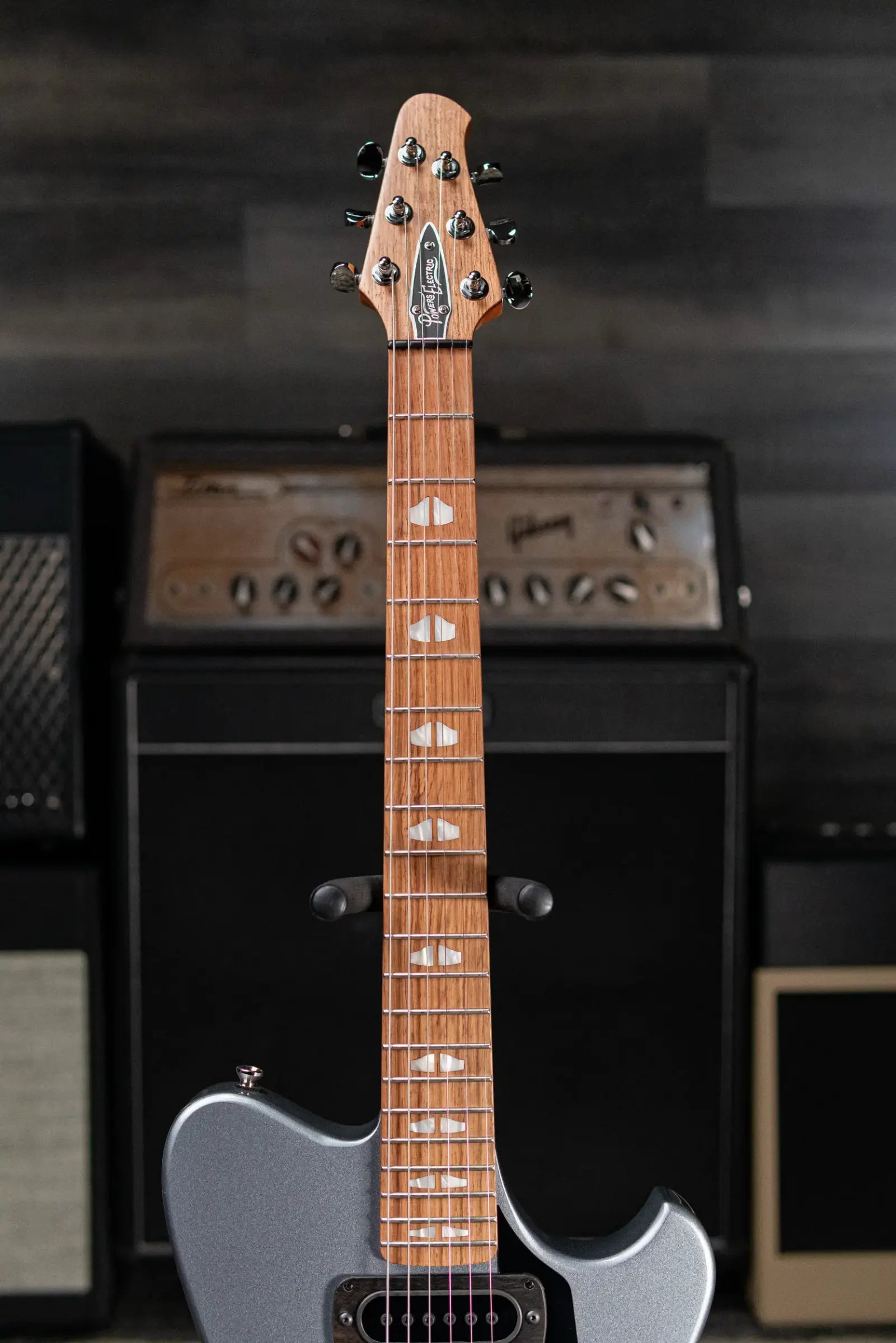 Powers Electric A-Type PF42 Hollow Body Electric Guitar - Liquid Metal Chrome Blue with Gig Bag