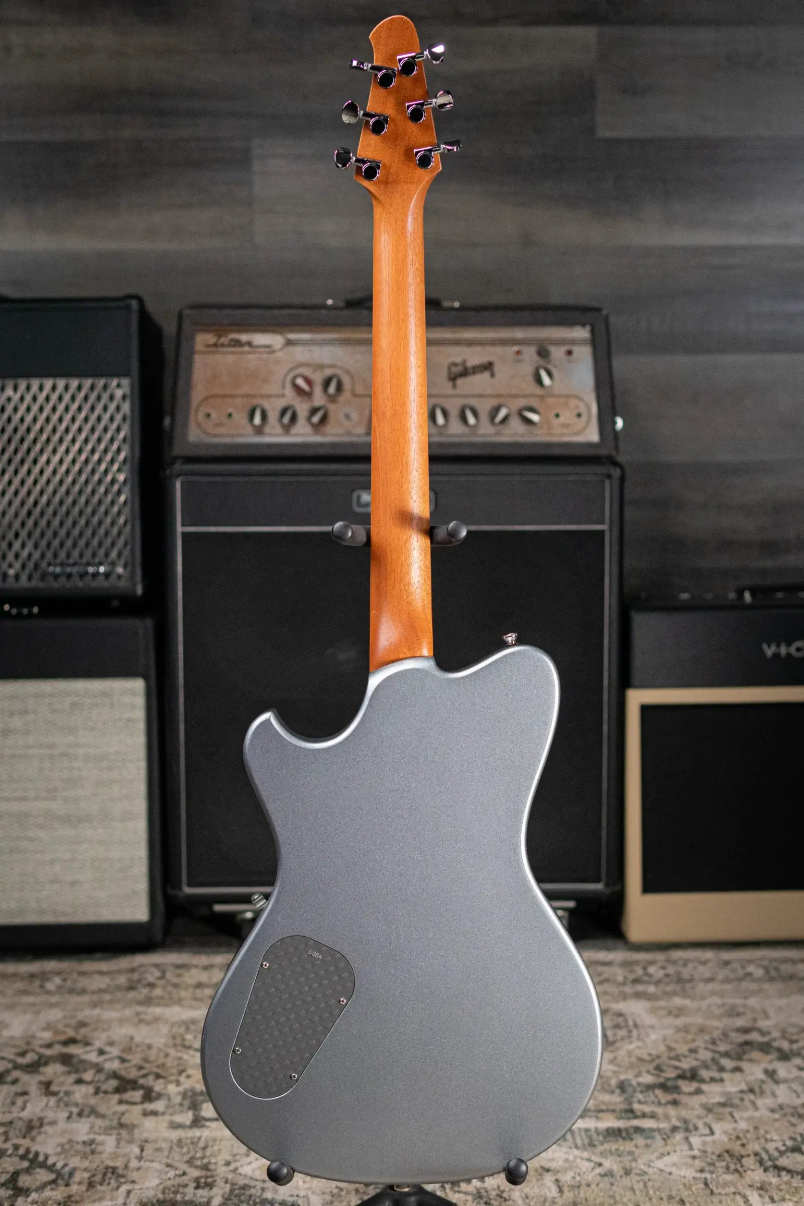 Powers Electric A-Type PF42 Hollow Body Electric Guitar - Liquid Metal Chrome Blue with Gig Bag