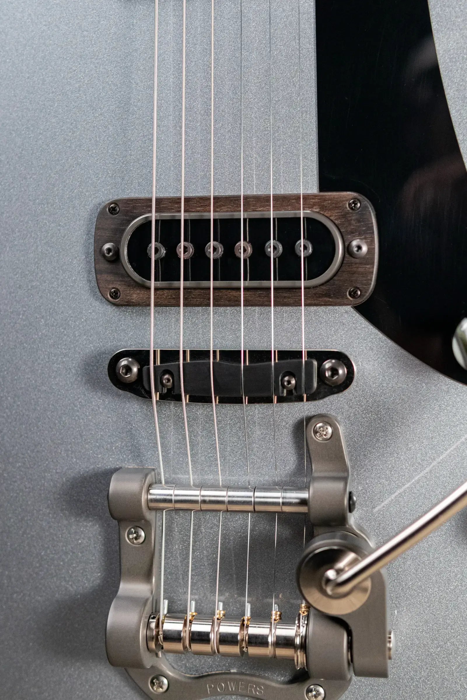 Powers Electric A-Type PF42 Hollow Body Electric Guitar - Liquid Metal Chrome Blue with Gig Bag