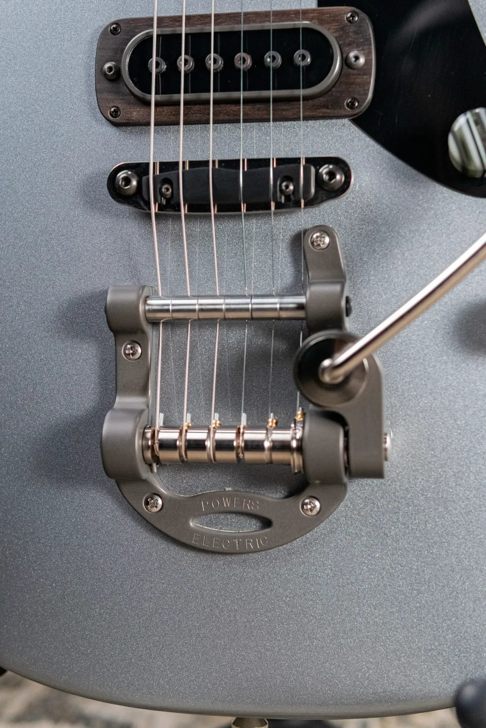 Powers Electric A-Type PF42 Hollow Body Electric Guitar - Liquid Metal Chrome Blue with Gig Bag