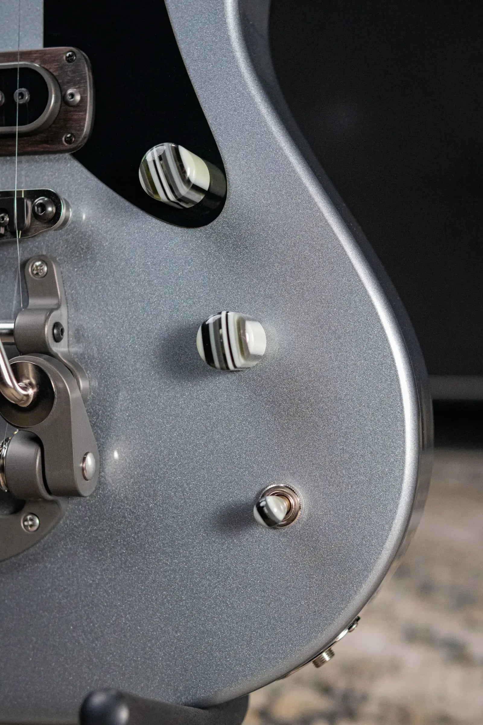 Powers Electric A-Type PF42 Hollow Body Electric Guitar - Liquid Metal Chrome Blue with Gig Bag