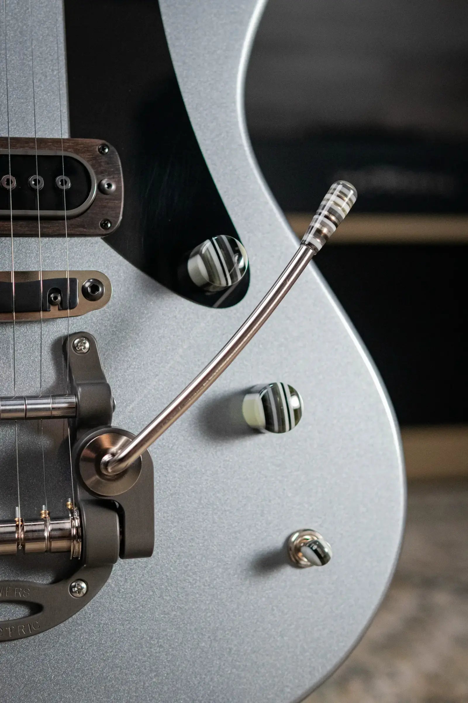 Powers Electric A-Type PF42 Hollow Body Electric Guitar - Liquid Metal Chrome Blue with Gig Bag