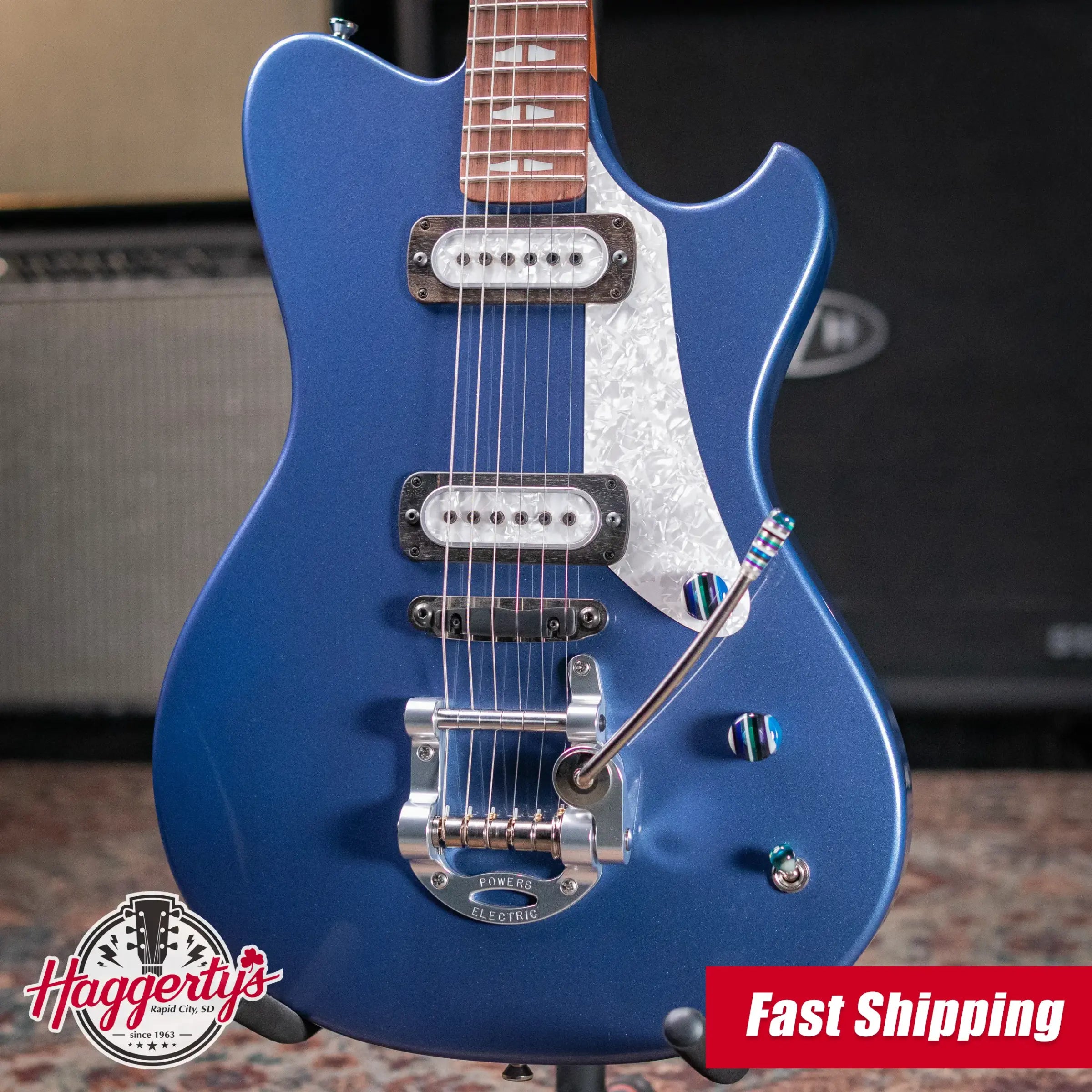 Powers Electric A-Type PF42 Hollow Body Electric Guitar - Yachting Blue Metallic with Gig Bag