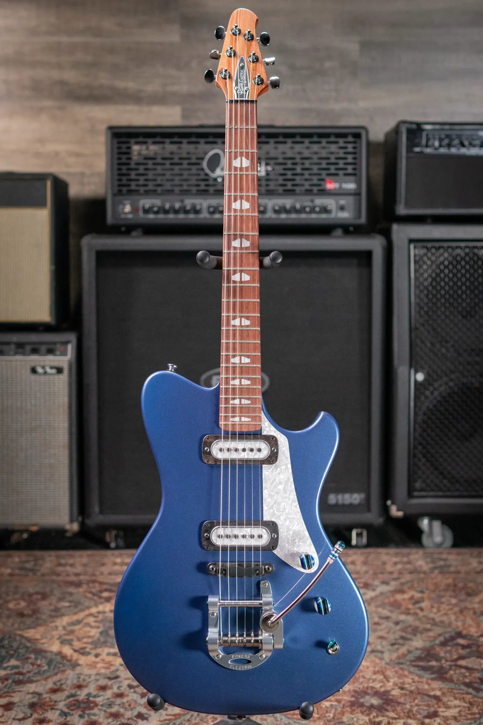 Powers Electric A-Type PF42 Hollow Body Electric Guitar - Yachting Blue Metallic with Gig Bag