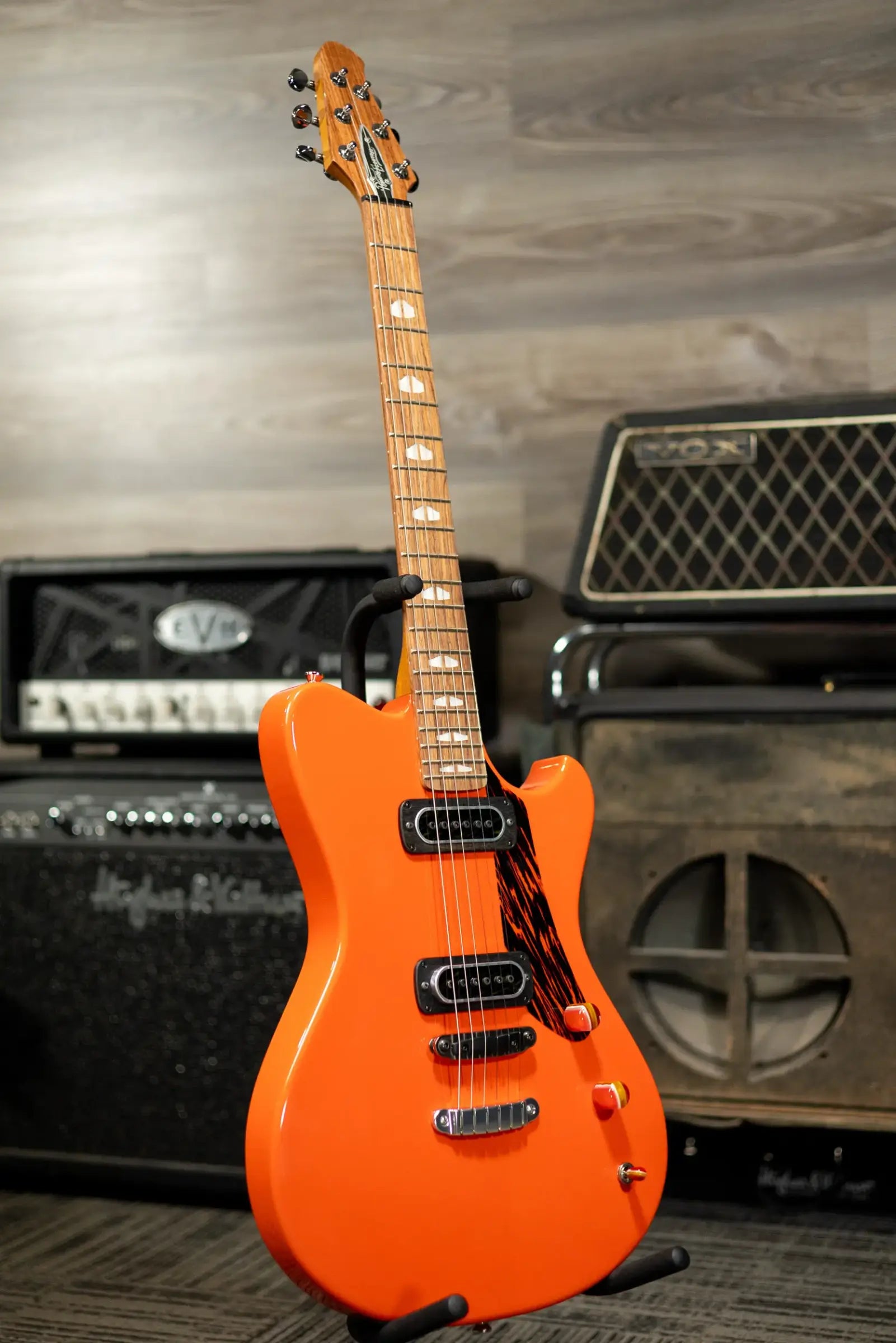 Powers Electric A-Type PF42 Hollow Body Guitar - Continental Orange with Gig Bag