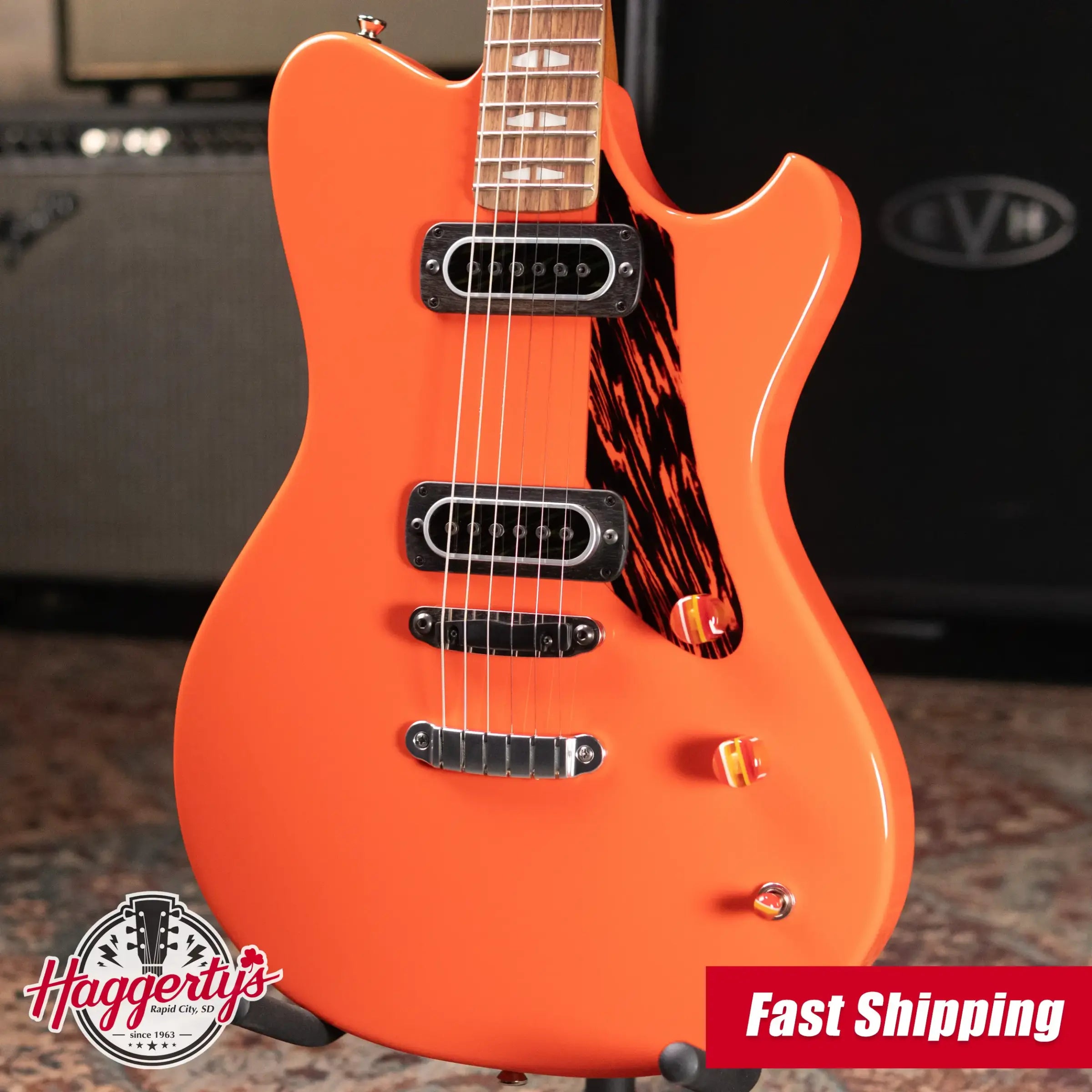 Powers Electric A-Type PF42 Hollow Body Guitar - Continental Orange with Gig Bag