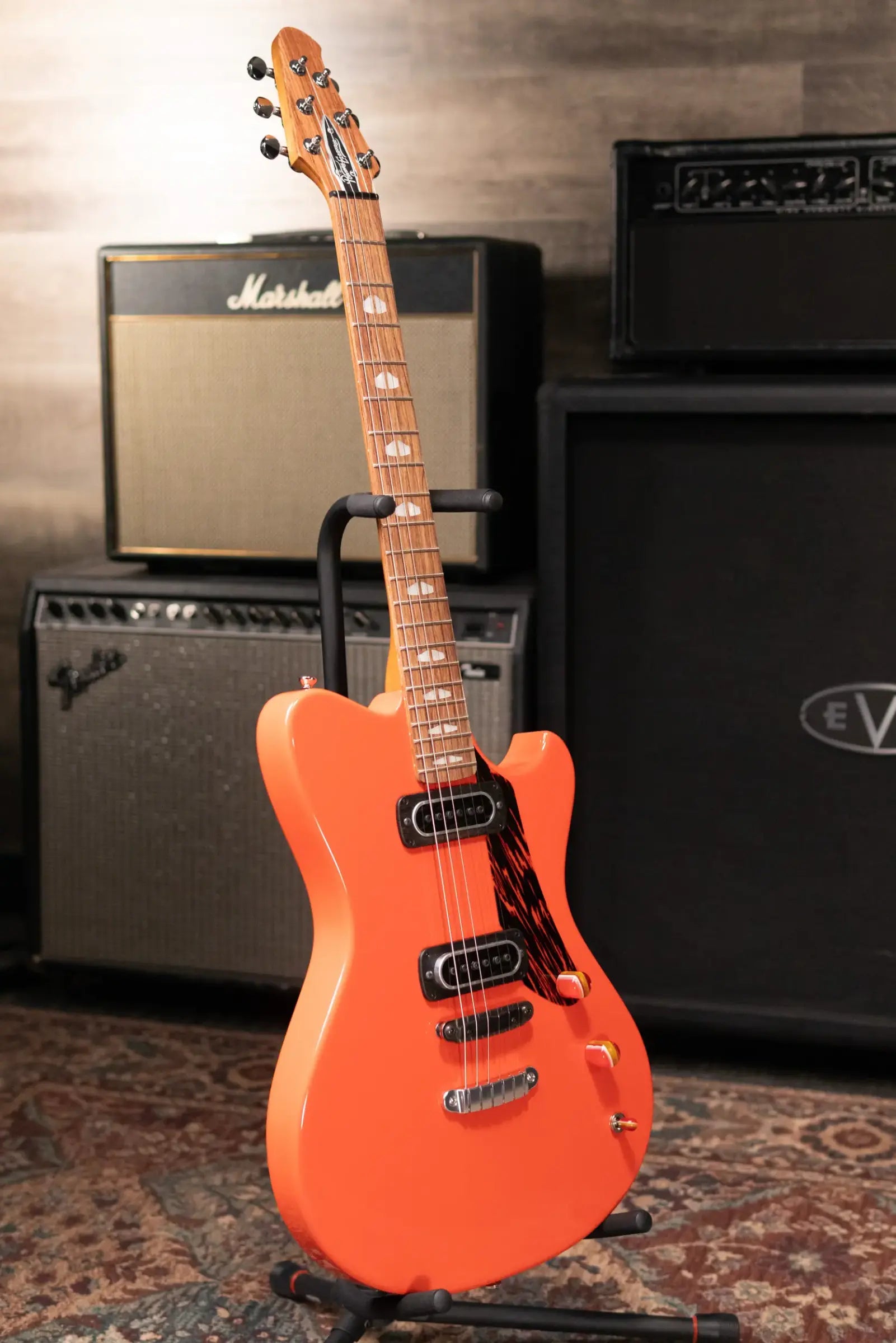 Powers Electric A-Type PF42 Hollow Body Guitar - Continental Orange with Gig Bag