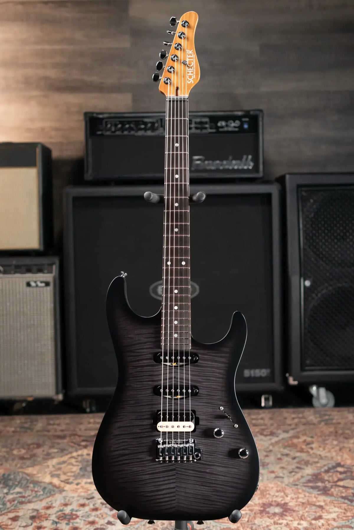Schecter Custom Shop Sunset Custom HSS Electric Guitar - Satin Transparent Black Burst with Hardshell Case