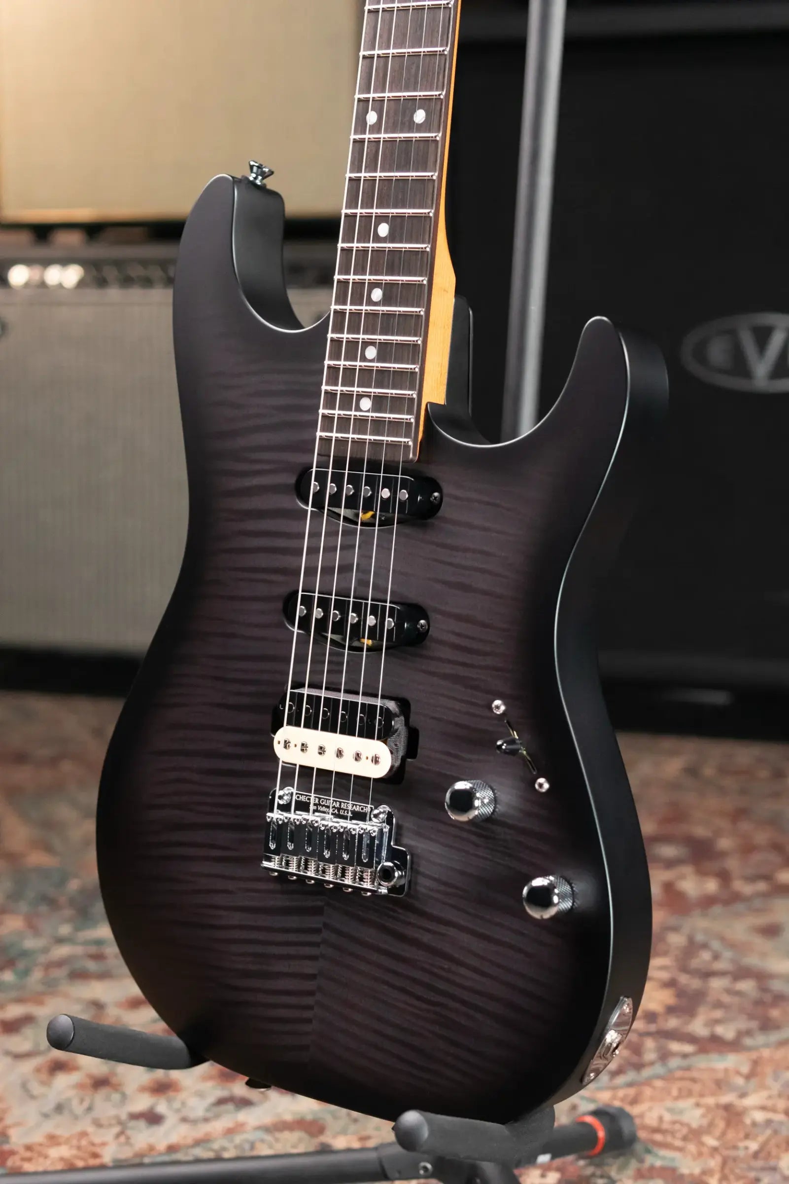 Schecter Custom Shop Sunset Custom HSS Electric Guitar - Satin Transparent Black Burst with Hardshell Case