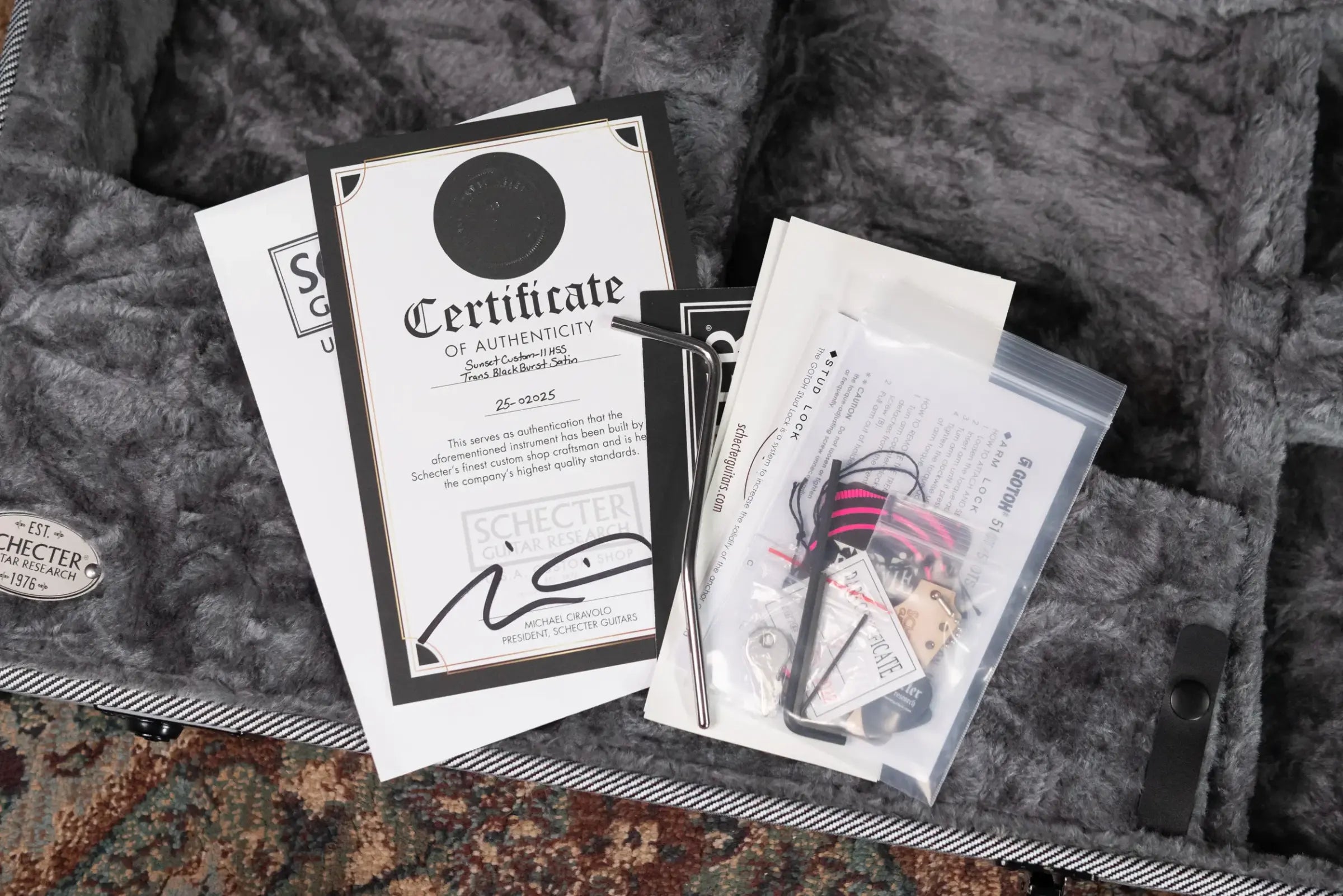 Schecter Custom Shop Sunset Custom HSS Electric Guitar - Satin Transparent Black Burst with Hardshell Case