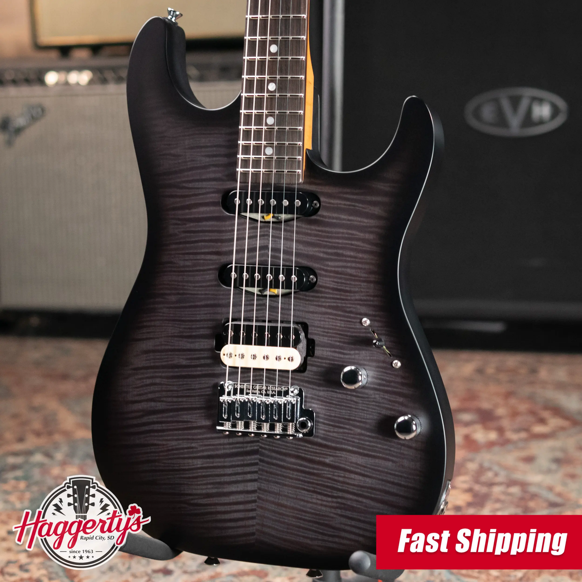 Schecter Custom Shop Sunset Custom HSS Electric Guitar - Satin Transparent Black Burst with Hardshell Case