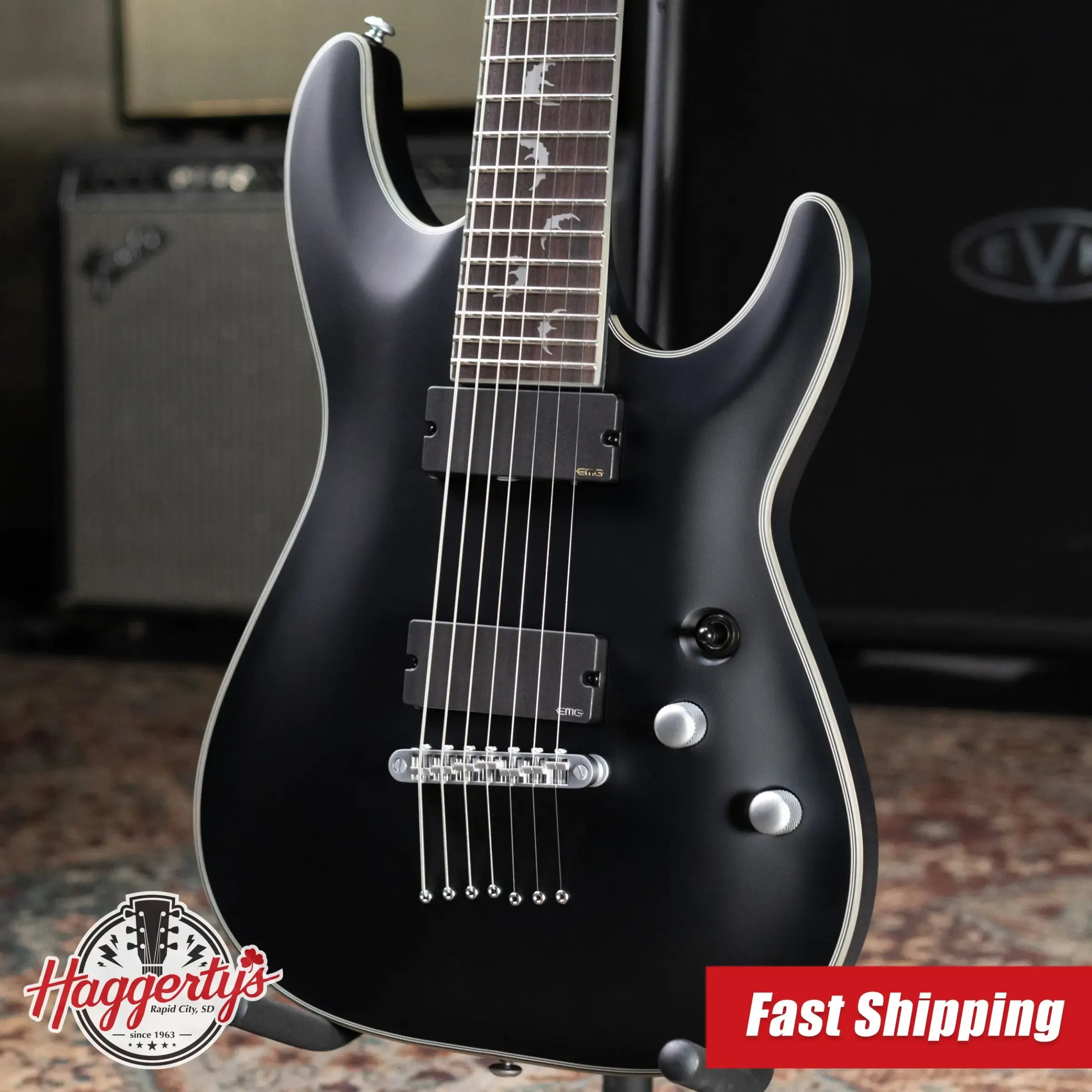 Schecter Damien Platinum-7 7-String Electric Guitar - Satin Black