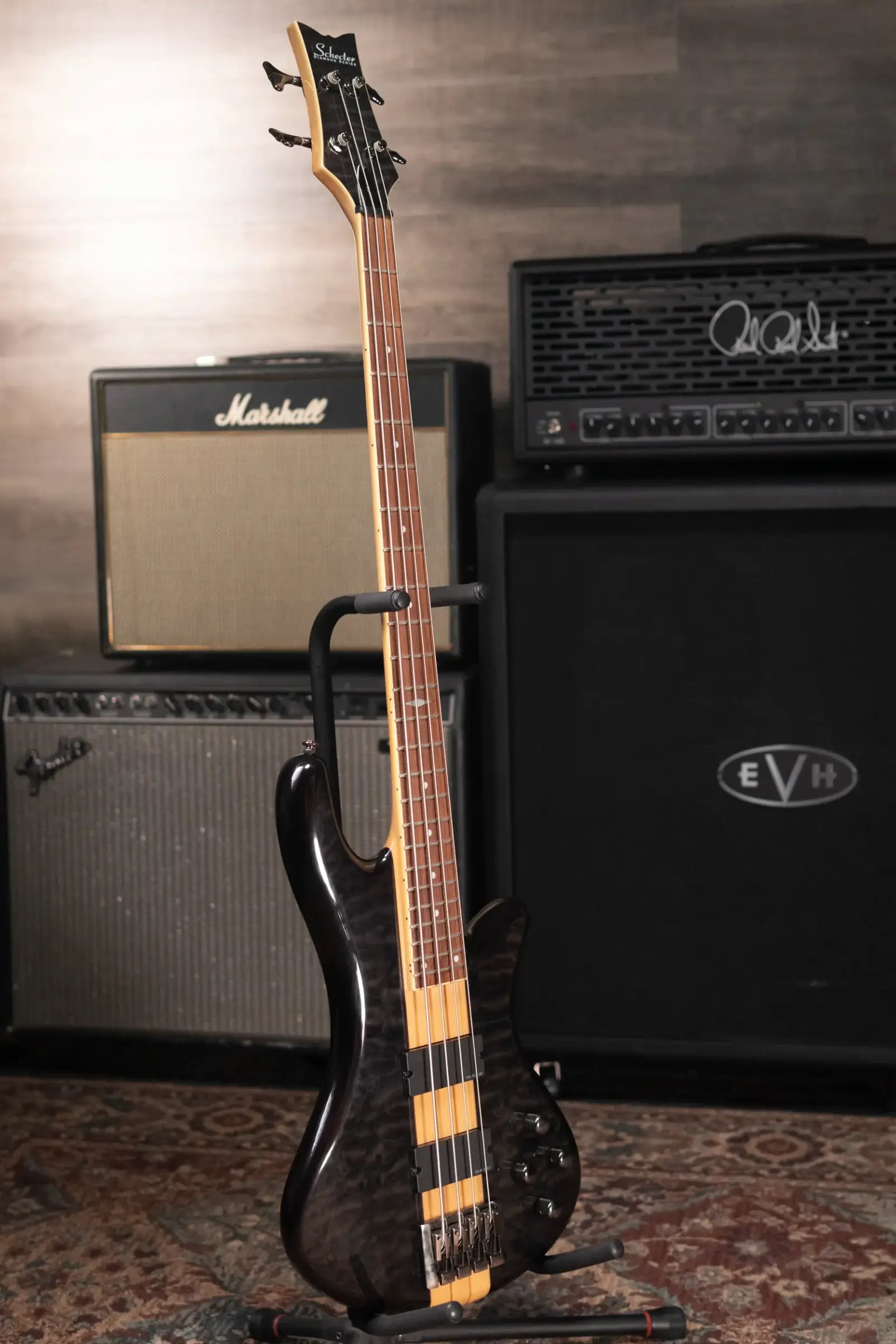 Schecter Diamond Series Stiletto Elite 4 Electric Bass - Transparent Black with Hardshell Case - Used