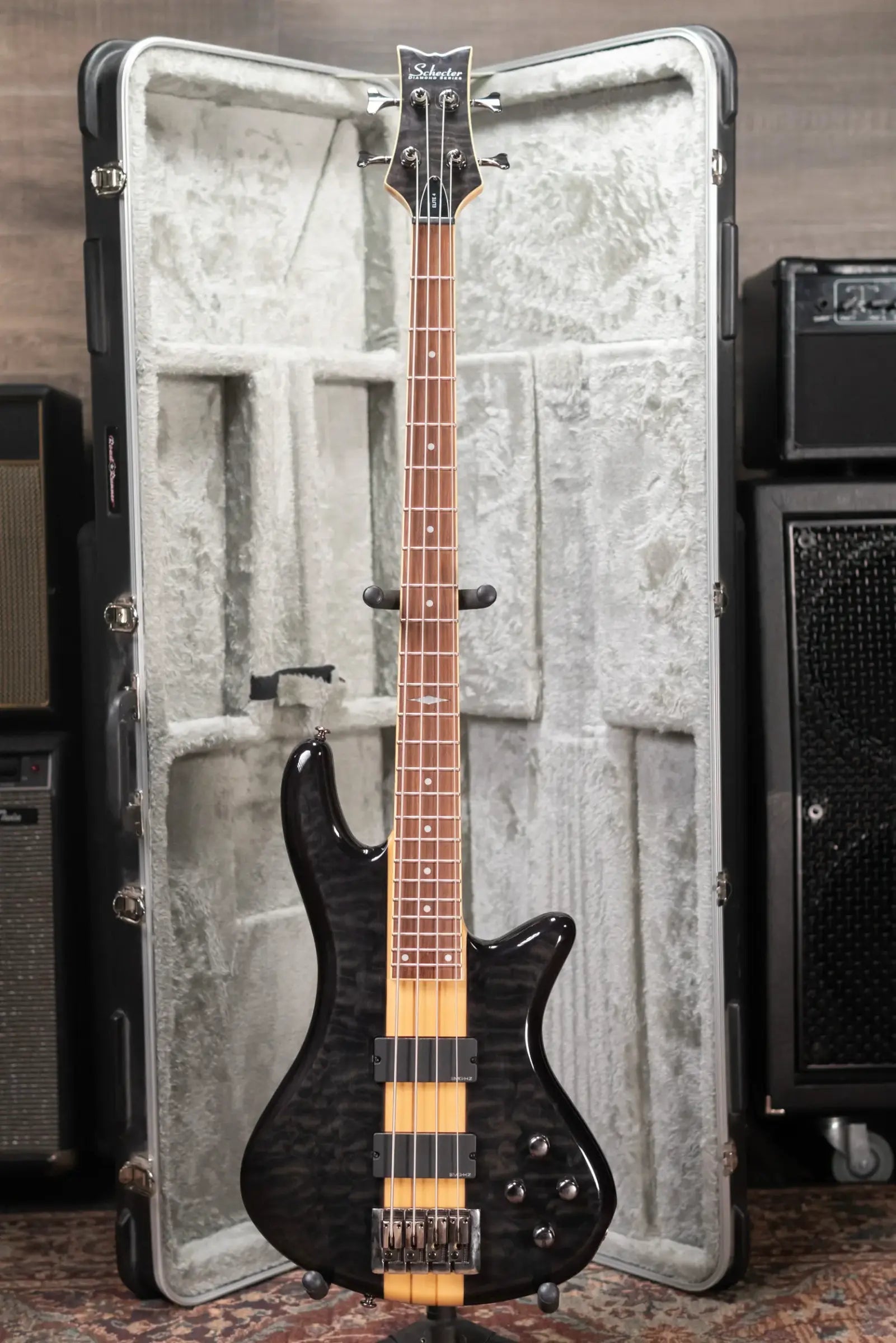 Schecter Diamond Series Stiletto Elite 4 Electric Bass - Transparent Black with Hardshell Case - Used