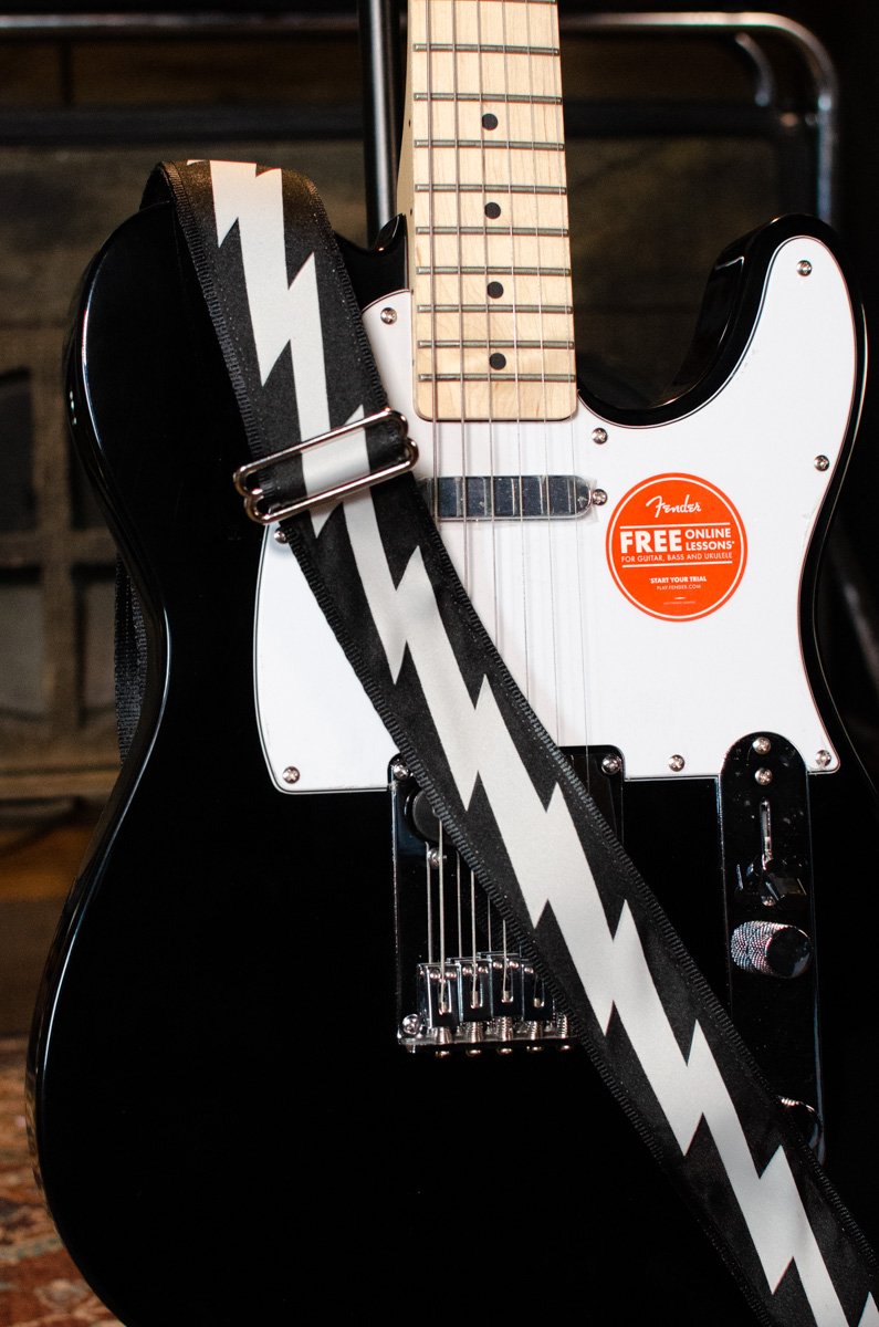 Souldier Classic Series Lightning Bolt Guitar Strap, Silver on Black
