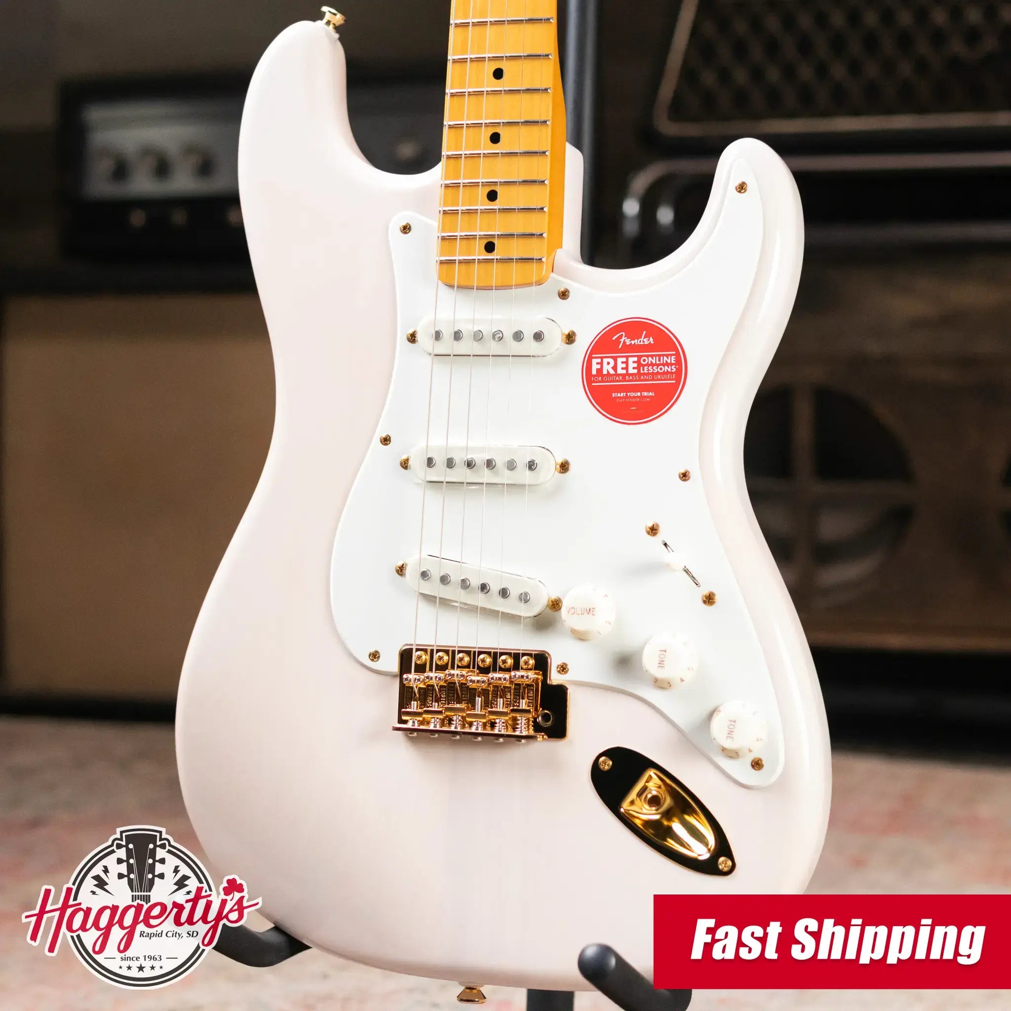 Squier FSR Classic Vibe '50s Stratocaster Electric Guitar - White Blonde, Gold Hardware