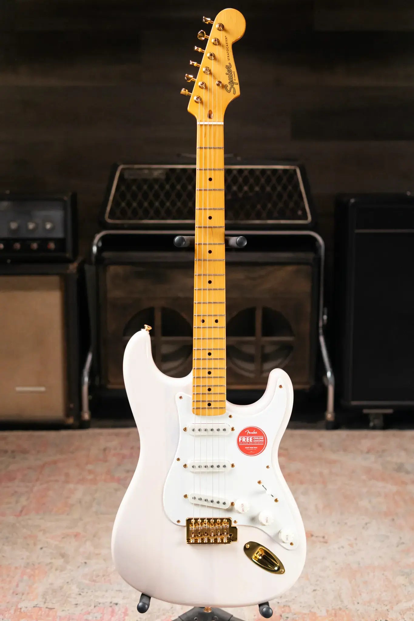 Squier FSR Classic Vibe '50s Stratocaster, Maple Fingerboard, Parchment Pickguard, Gold Hardware - White Blonde
