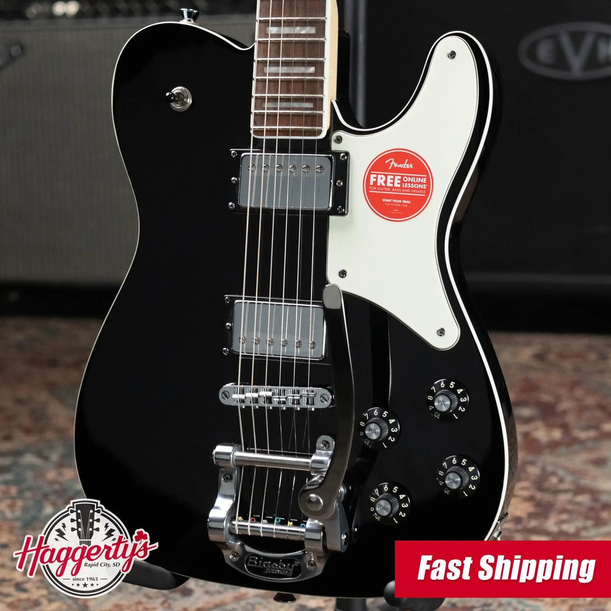 Squier Paranormal Troublemaker Telecaster Deluxe Bigsby Electric Guitar - Black