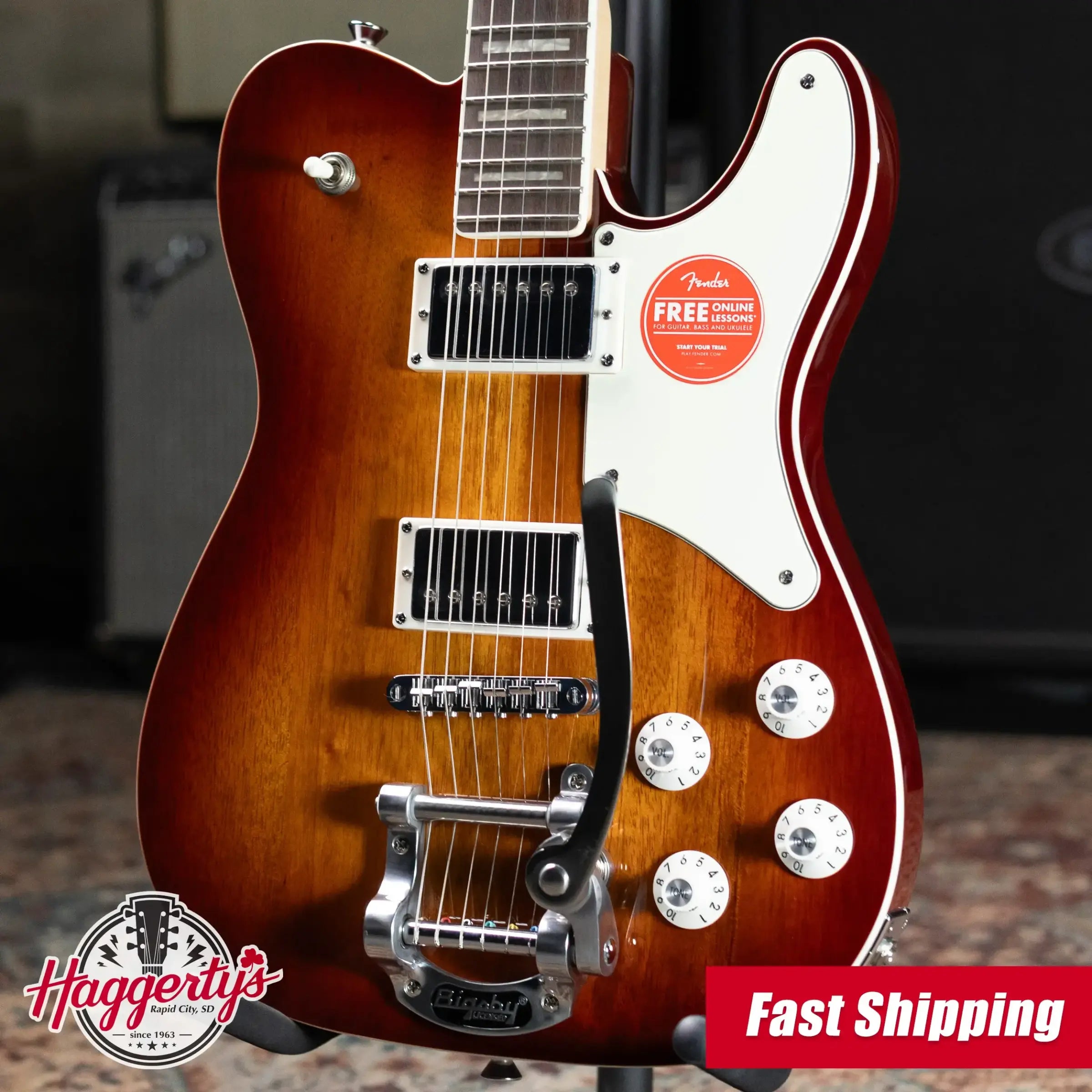 Squier Paranormal Troublemaker Telecaster Deluxe Bigsby Electric Guitar - Honey Sunburst