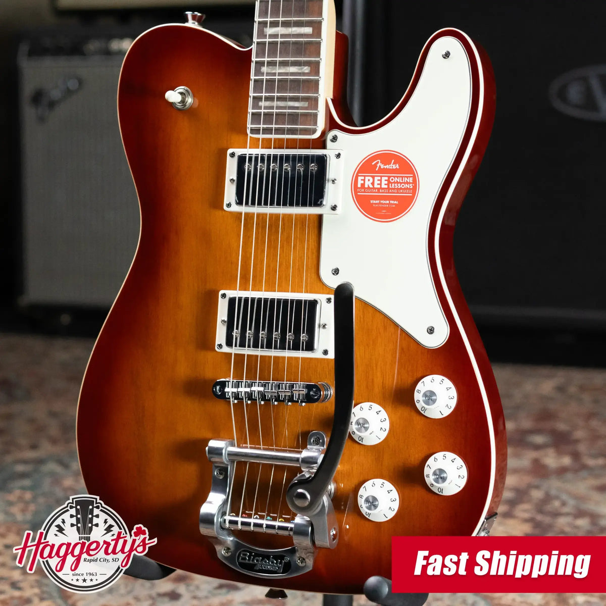 Squier Paranormal Troublemaker Telecaster Deluxe Bigsby Electric Guitar - Honey Sunburst