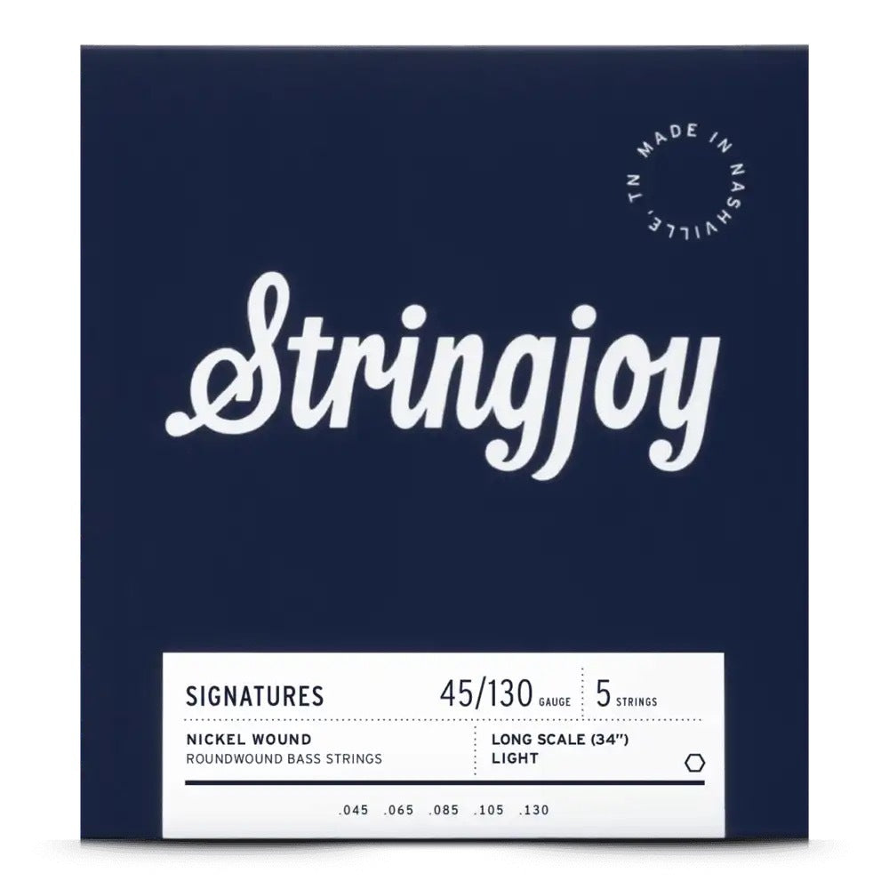Stringjoy Light Gauge (45-130) 5 String Long Scale Nickel Wound Bass Guitar Strings