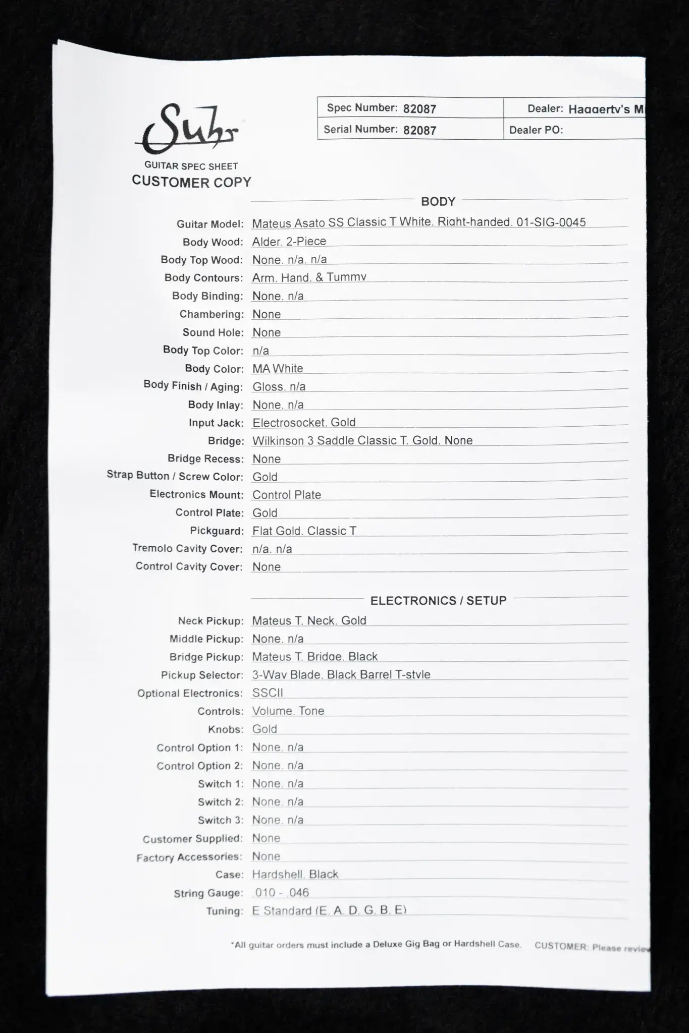 Suhr Mateus Asato Signature Series Classic T Electric Guitar - MA White with Hardshell Case