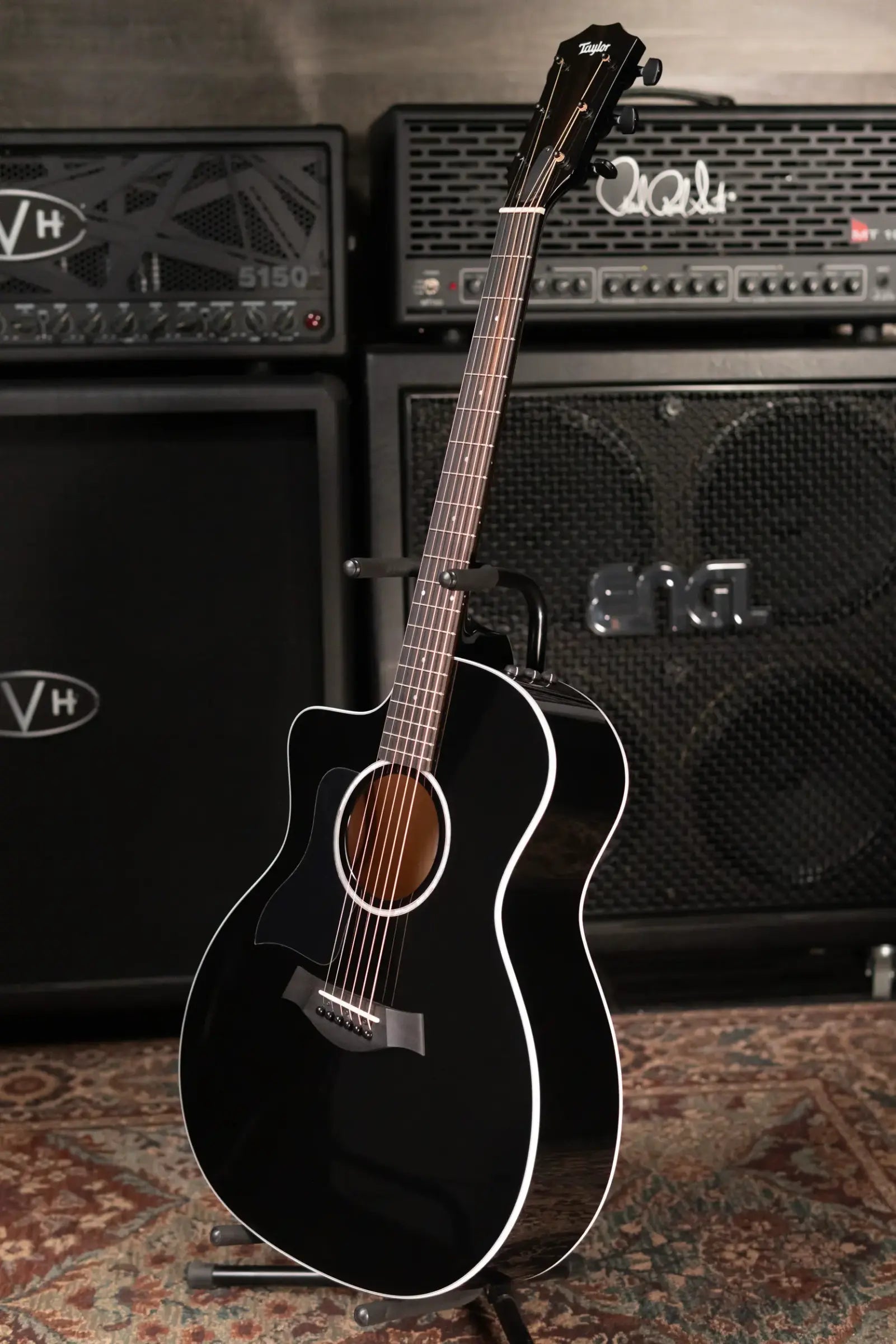 Taylor 214ce-BLK Plus Left-Hand Grand Auditorium Acoustic/Electric Guitar - Black with Aerocase - Factory Demo