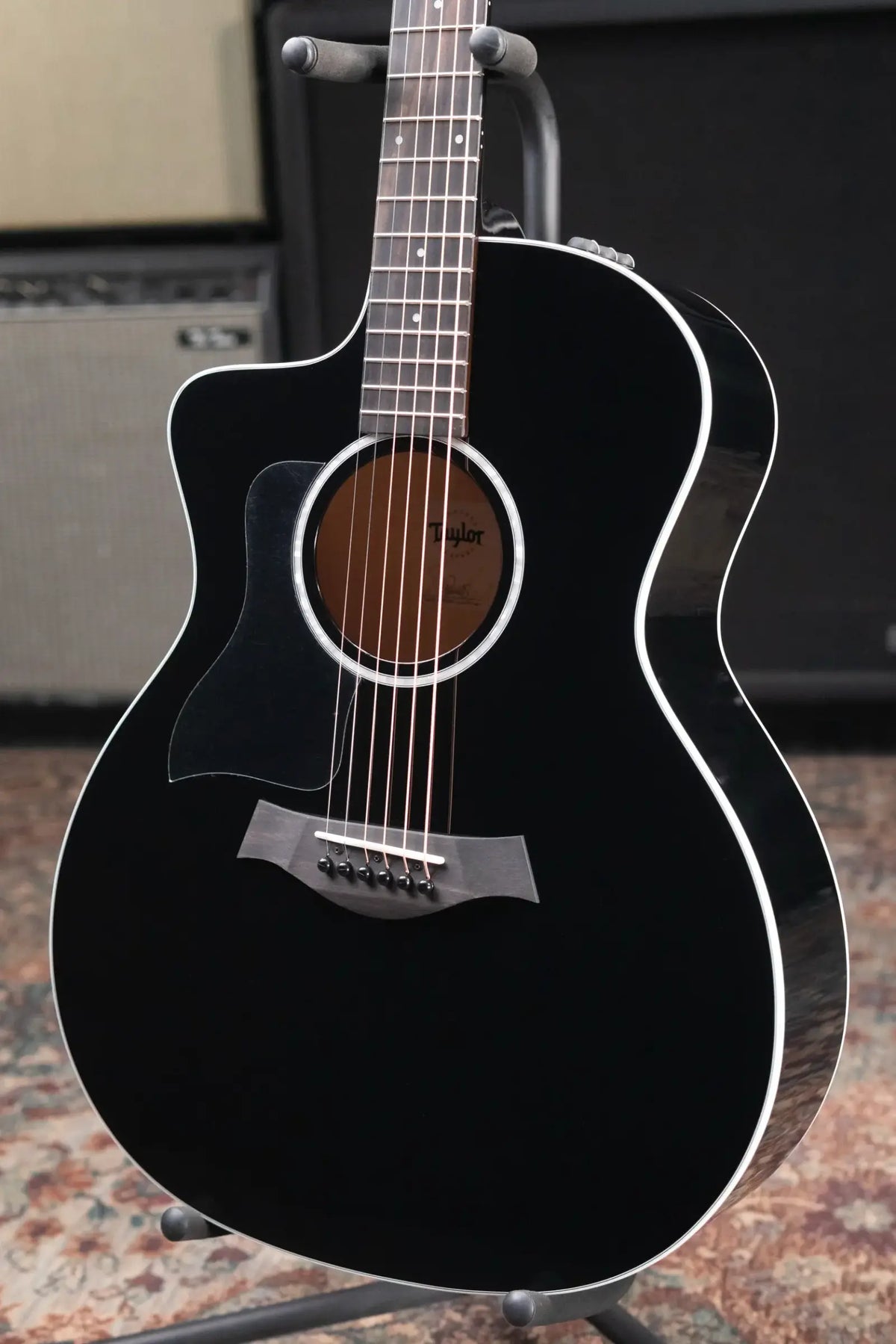Taylor 214ce-BLK Plus Left-Handed Grand Auditorium Acoustic/Electric Guitar - Black with Aerocase - Demo