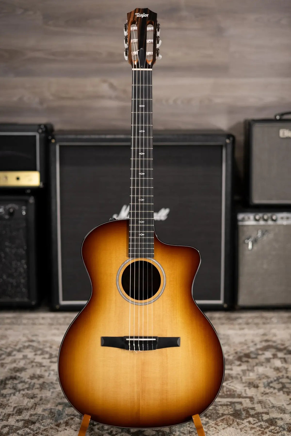 Taylor 214ce-N Plus Sunset Blvd Nylon Grand Auditorium Acoustic/Electric Guitar - Shaded Edge Burst with Aerocase