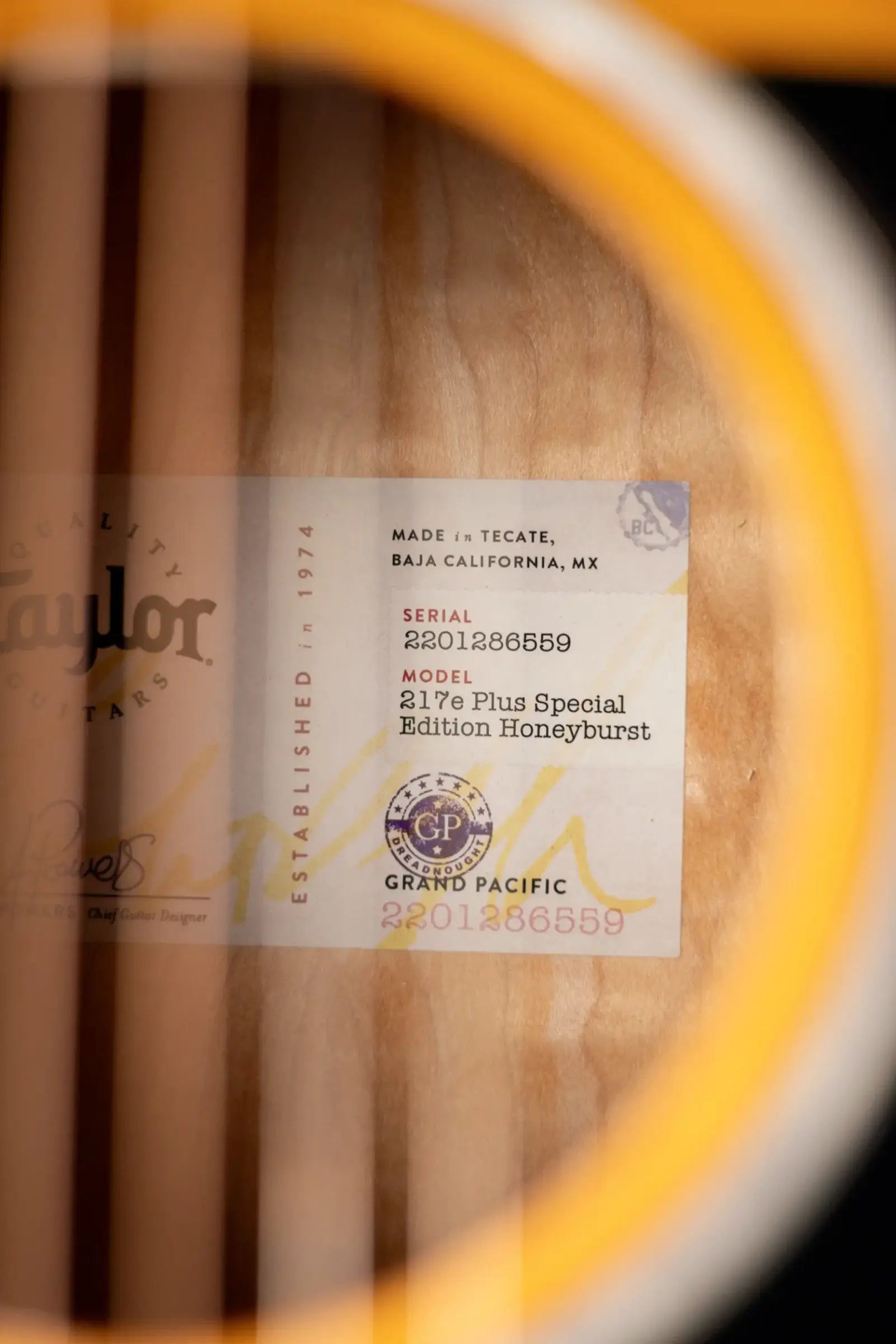 Taylor 217e Plus Special Edition Grand Pacific Acoustic/Electric Guitar - Honeyburst with Aerocase