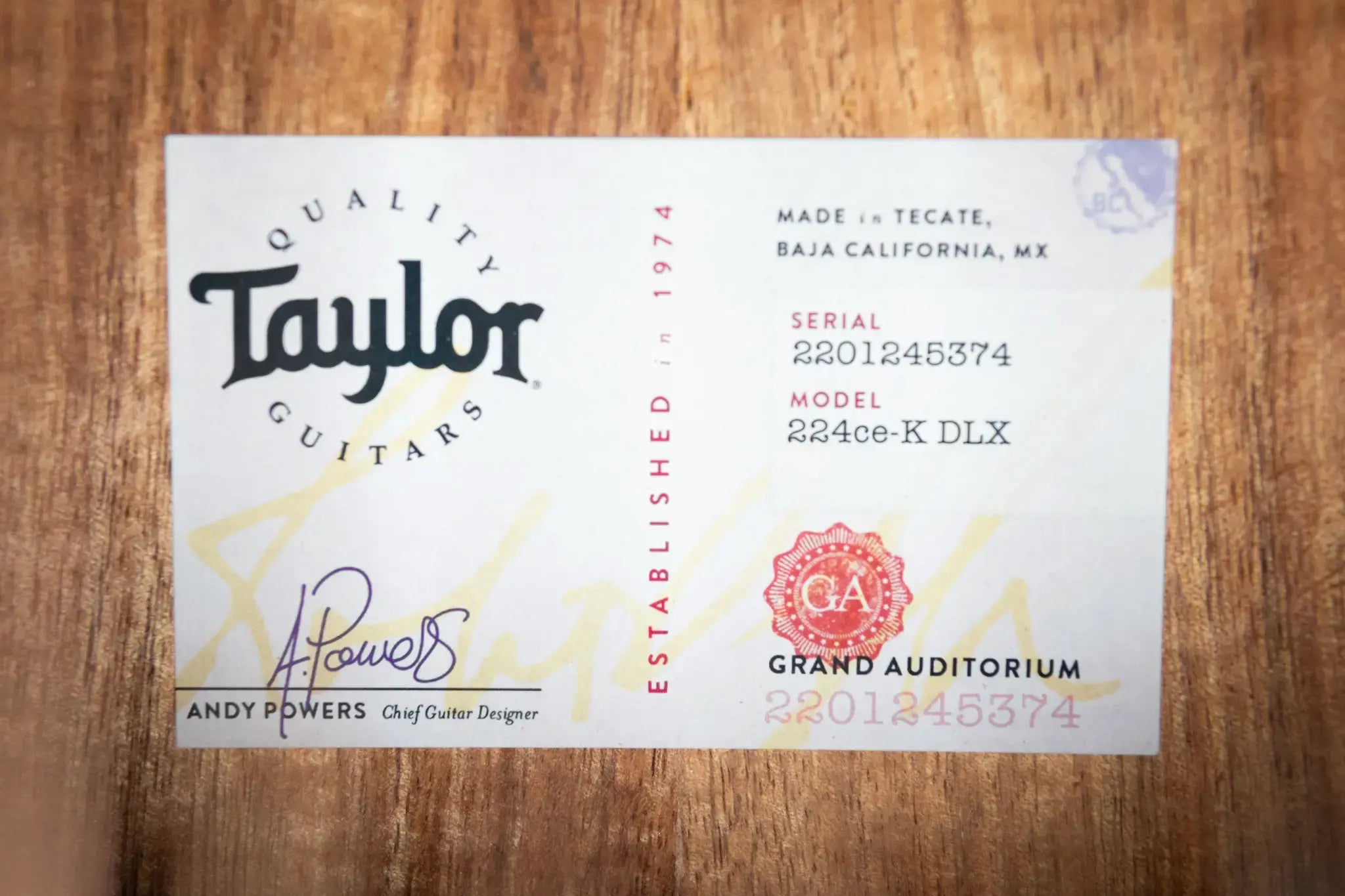 Taylor 224ce-K DLX Grand Auditorium Acoustic/Electric Guitar with Hardshell Case - Factory Demo