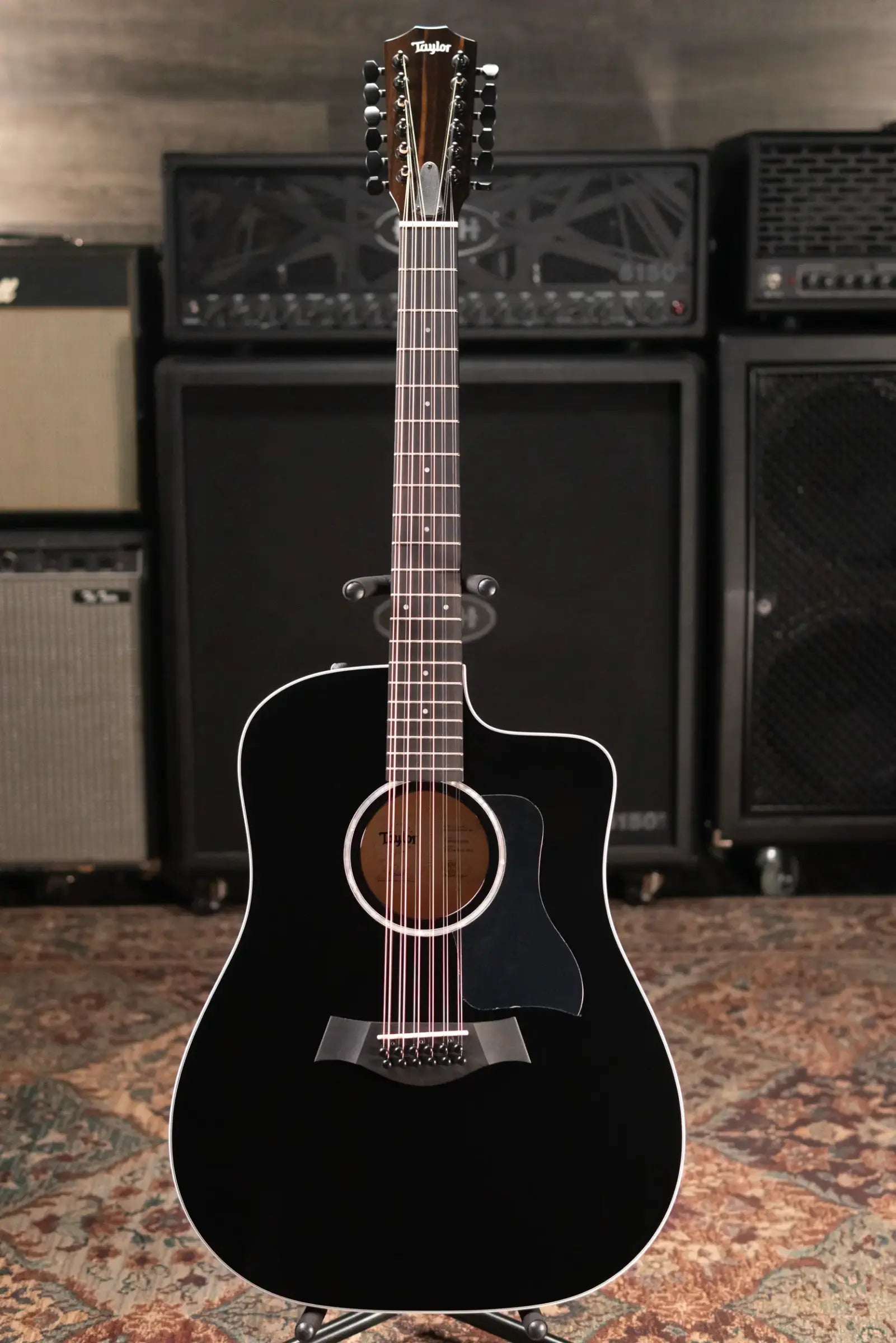 Taylor 250ce-BLK Plus 12-String Dreadnought Acoustic/Electric Guitar - Black with Aerocase - Factory Demo