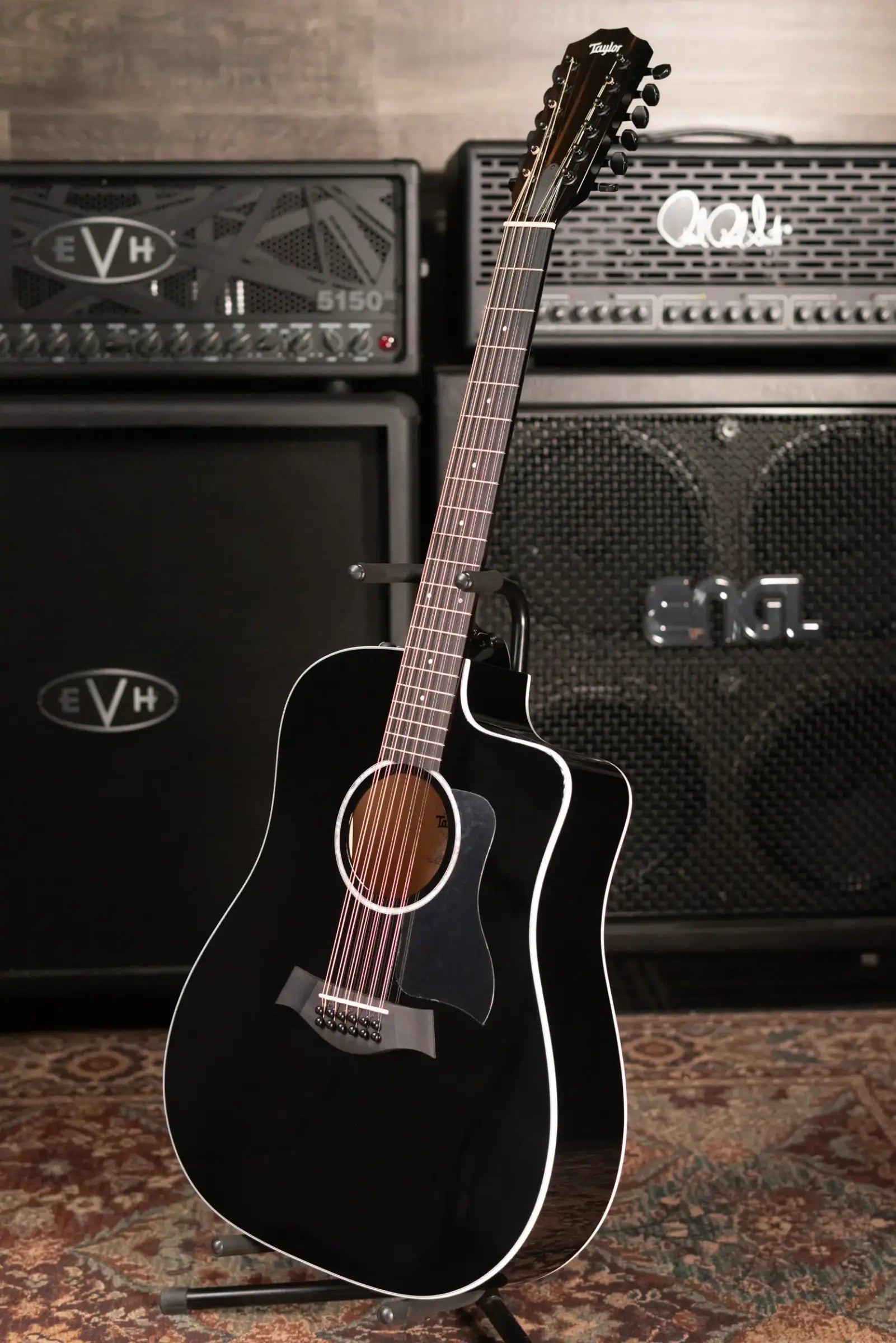Taylor 250ce-BLK Plus 12-String Dreadnought Acoustic/Electric Guitar - Black with Aerocase - Factory Demo