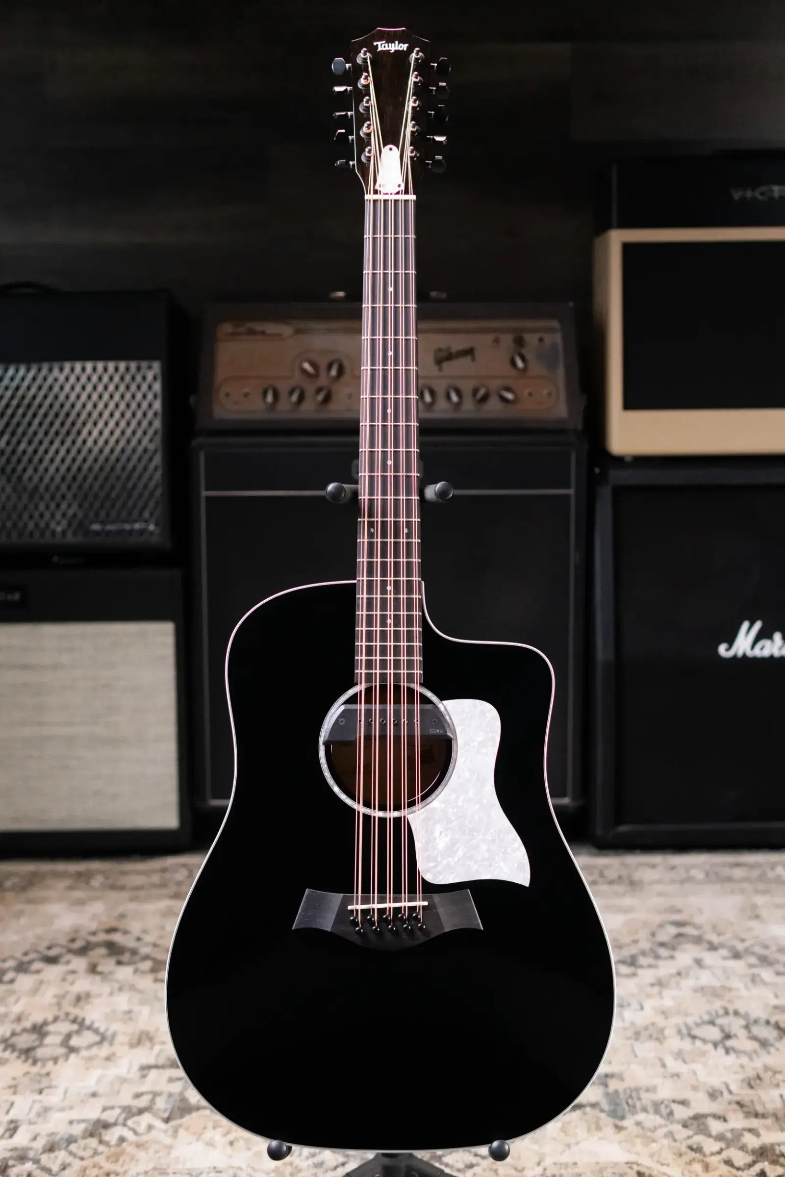 Taylor 250ce Plus BLK Bajo Quinto Acoustic/Electric Guitar - Black with Aerocase