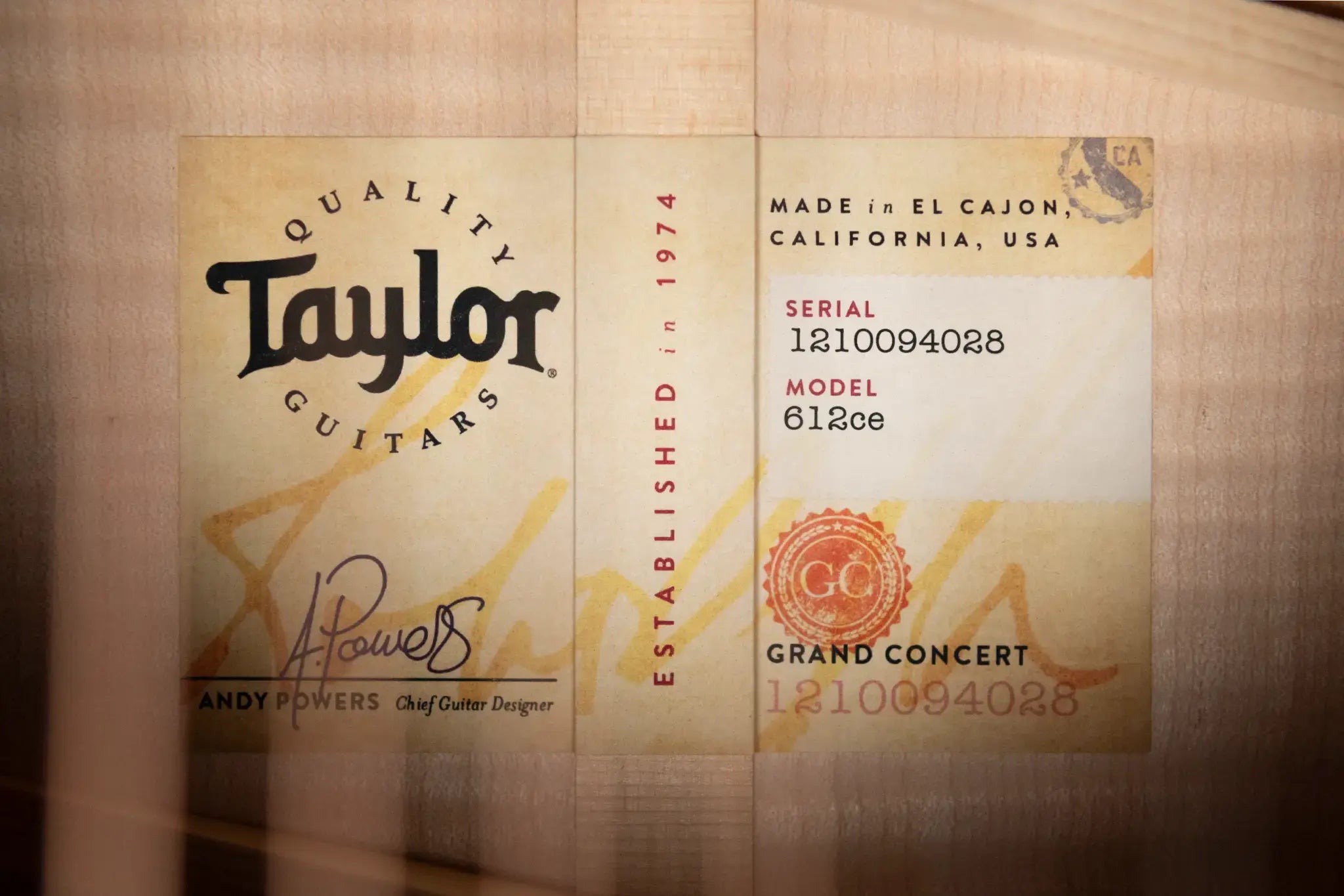 Taylor 612ce Grand Concert Acoustic/Electric Guitar with Hardshell Case
