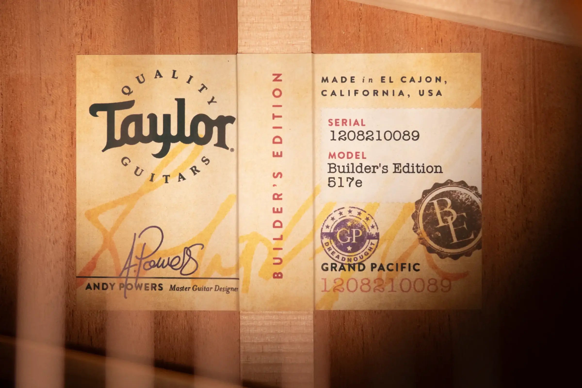 Taylor Builder's Edition 517e Grand Pacific Acoustic/Electric Guitar - Wild Honey Burst with Hardshell Case - Floor Model Demo
