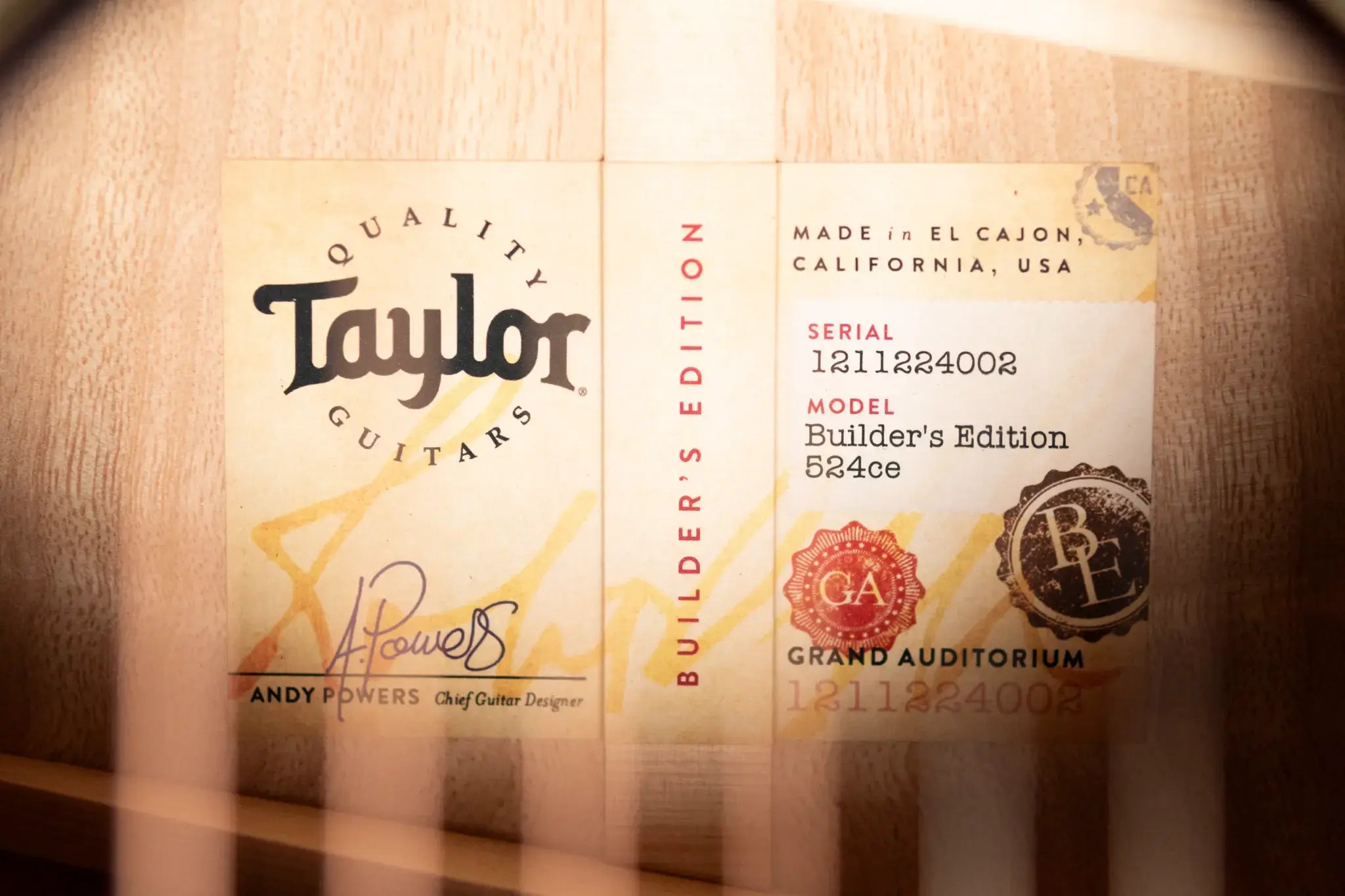 Taylor Builder's Edition 524ce Grand Auditorium Acoustic/Electric Guitar with Hardshell Case - Demo