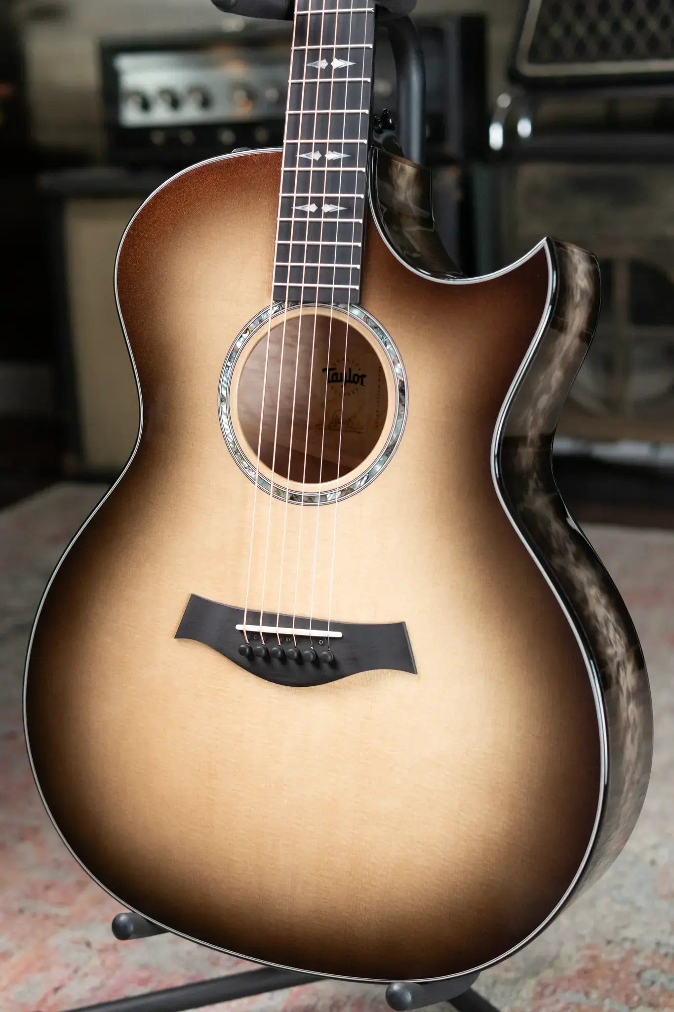 Taylor Custom Shop C14ce Grand Auditorium Quilt Maple Acoustic/Electric Guitar, Cranberry Color Shift with Hardshell Case