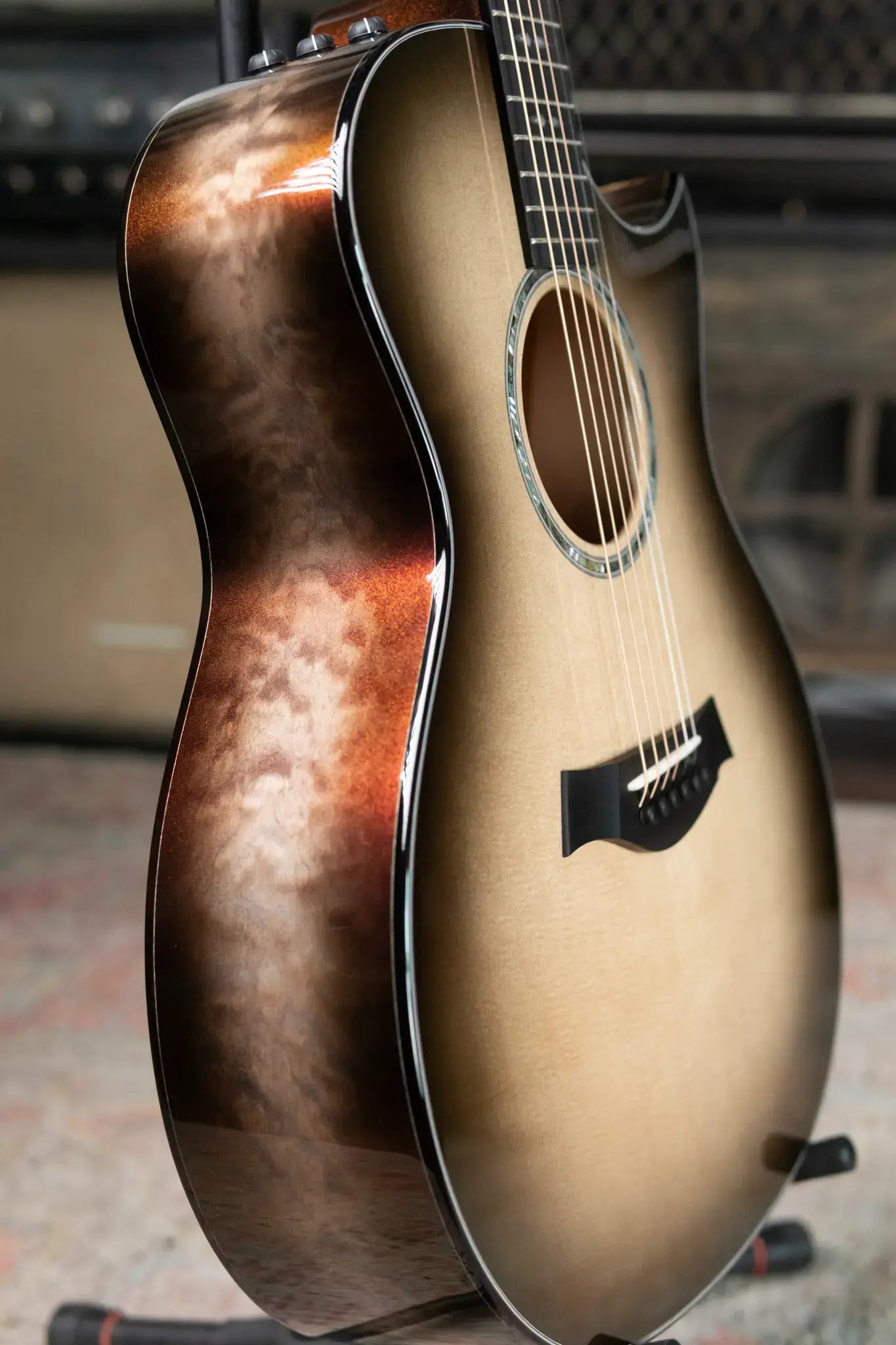 Taylor Custom Shop C14ce Grand Auditorium Quilt Maple Acoustic/Electric Guitar, Cranberry Color Shift with Hardshell Case