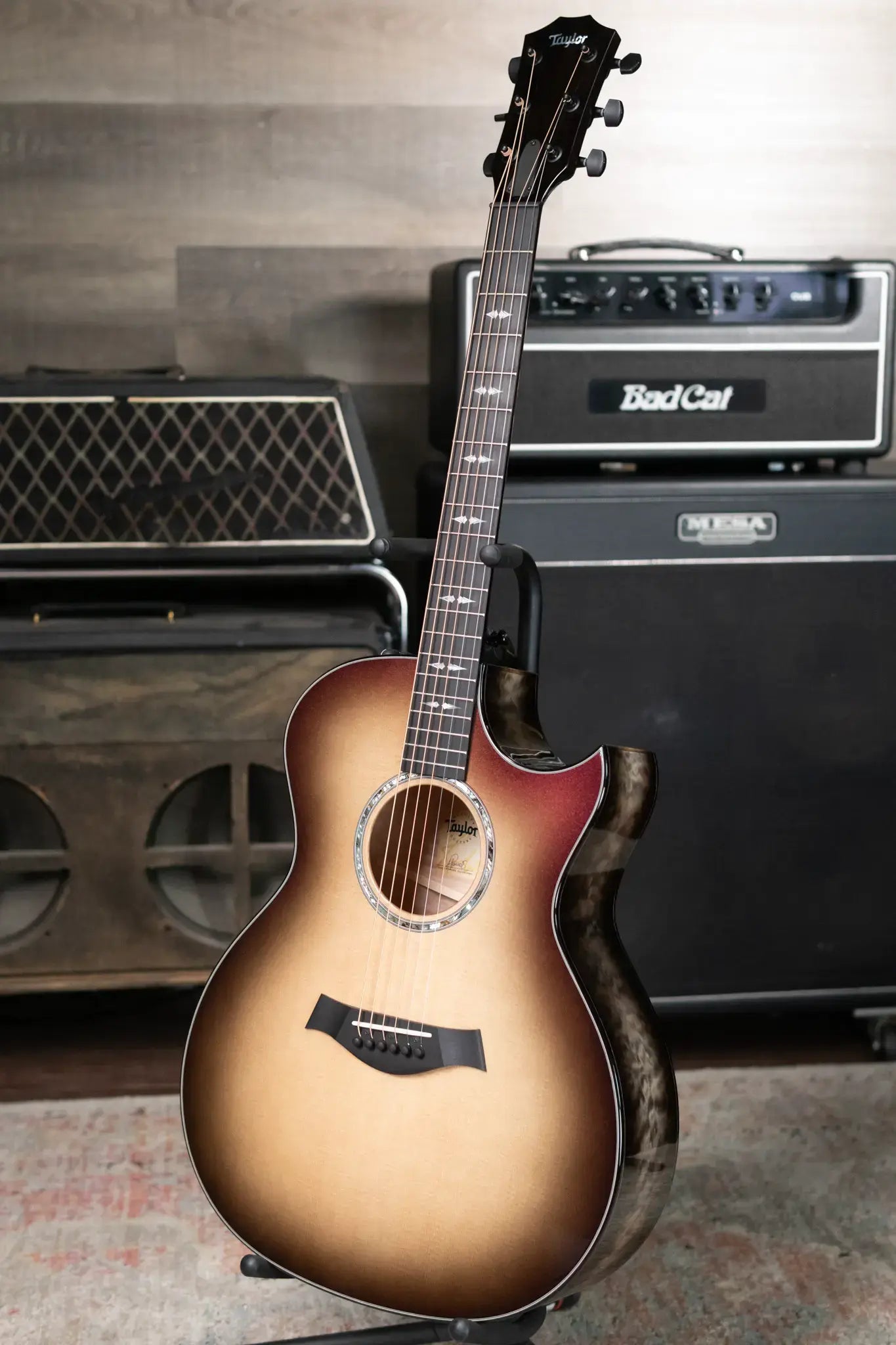 Taylor Custom Shop C14ce Grand Auditorium Quilt Maple Acoustic/Electric Guitar, Cranberry Color Shift with Hardshell Case