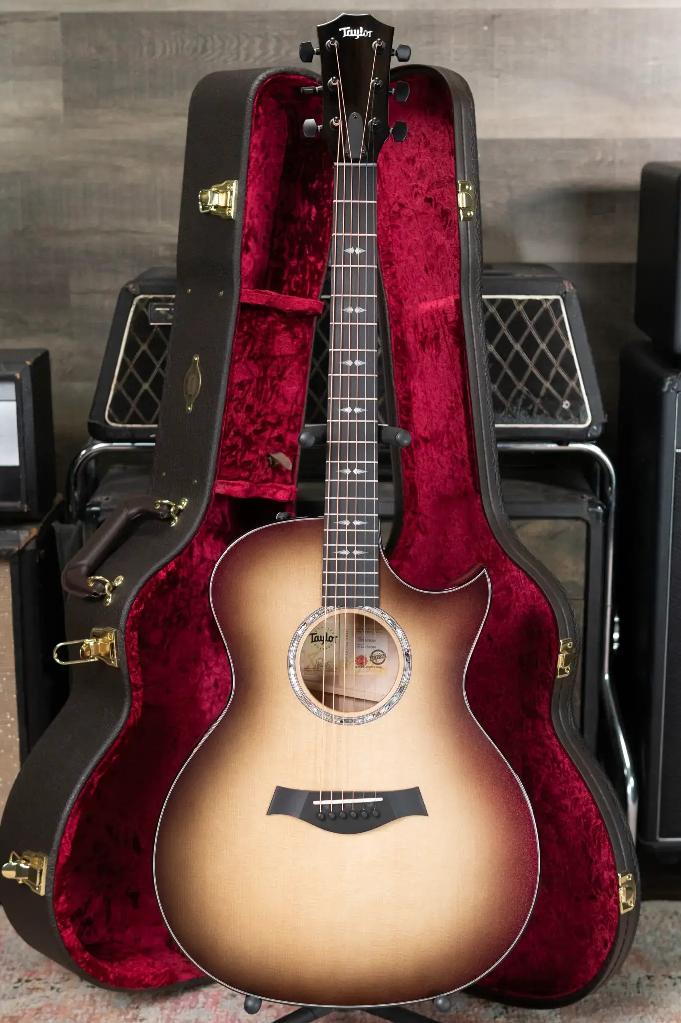 Taylor Custom Shop C14ce Grand Auditorium Quilt Maple Acoustic/Electric Guitar, Cranberry Color Shift with Hardshell Case
